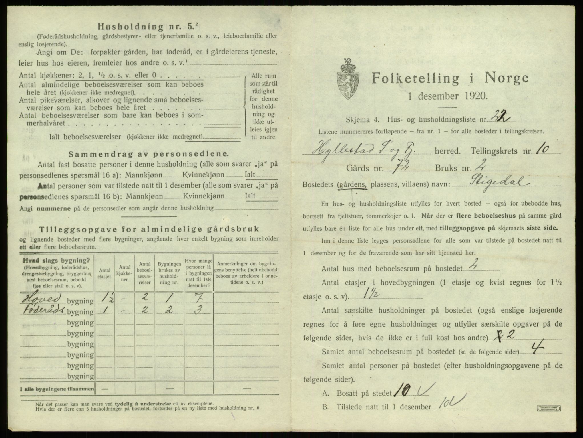 SAB, 1920 census for Hyllestad, 1920, p. 610