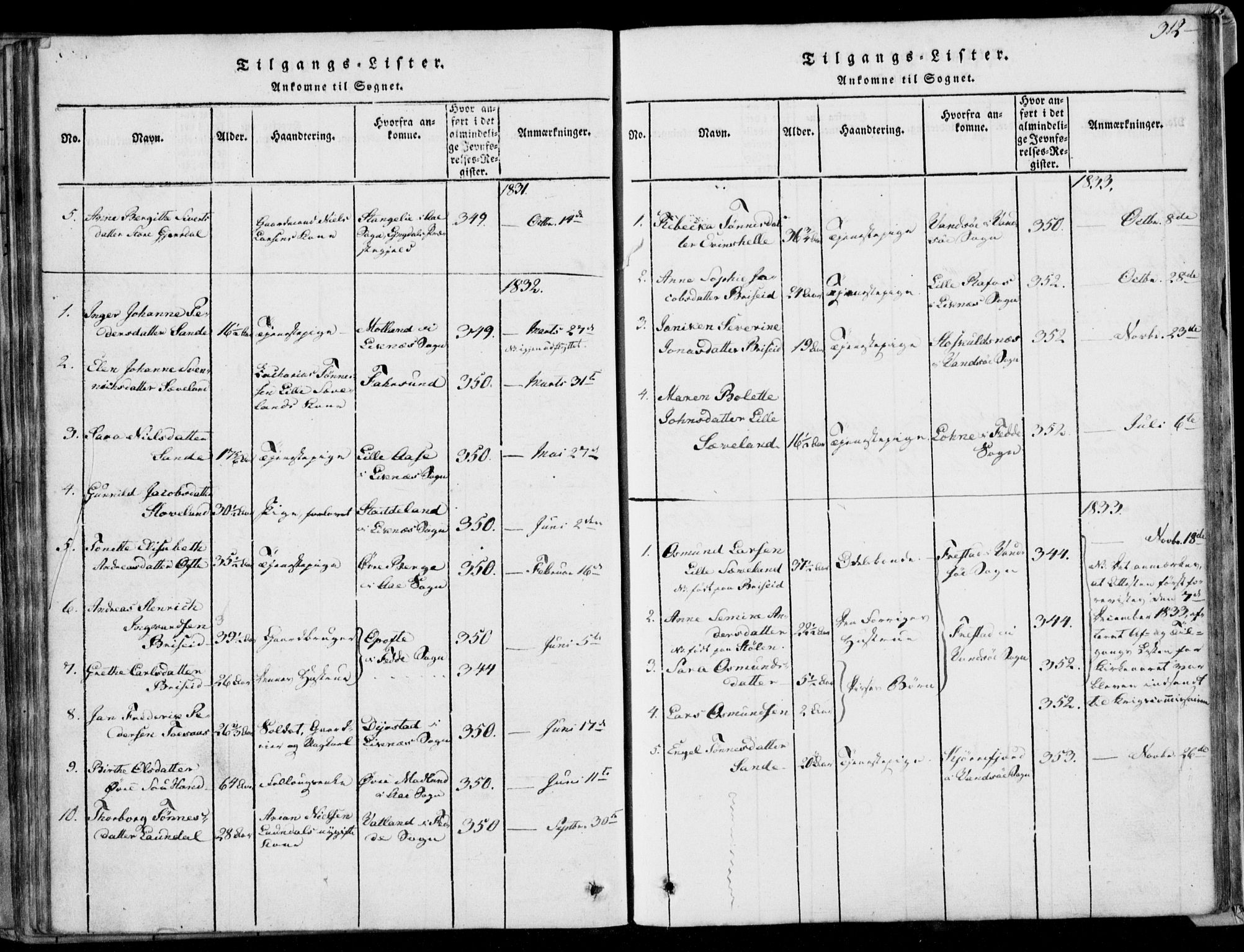 Herad sokneprestkontor, SAK/1111-0018/F/Fa/Faa/L0003: Parish register (official) no. A 3, 1816-1844, p. 312