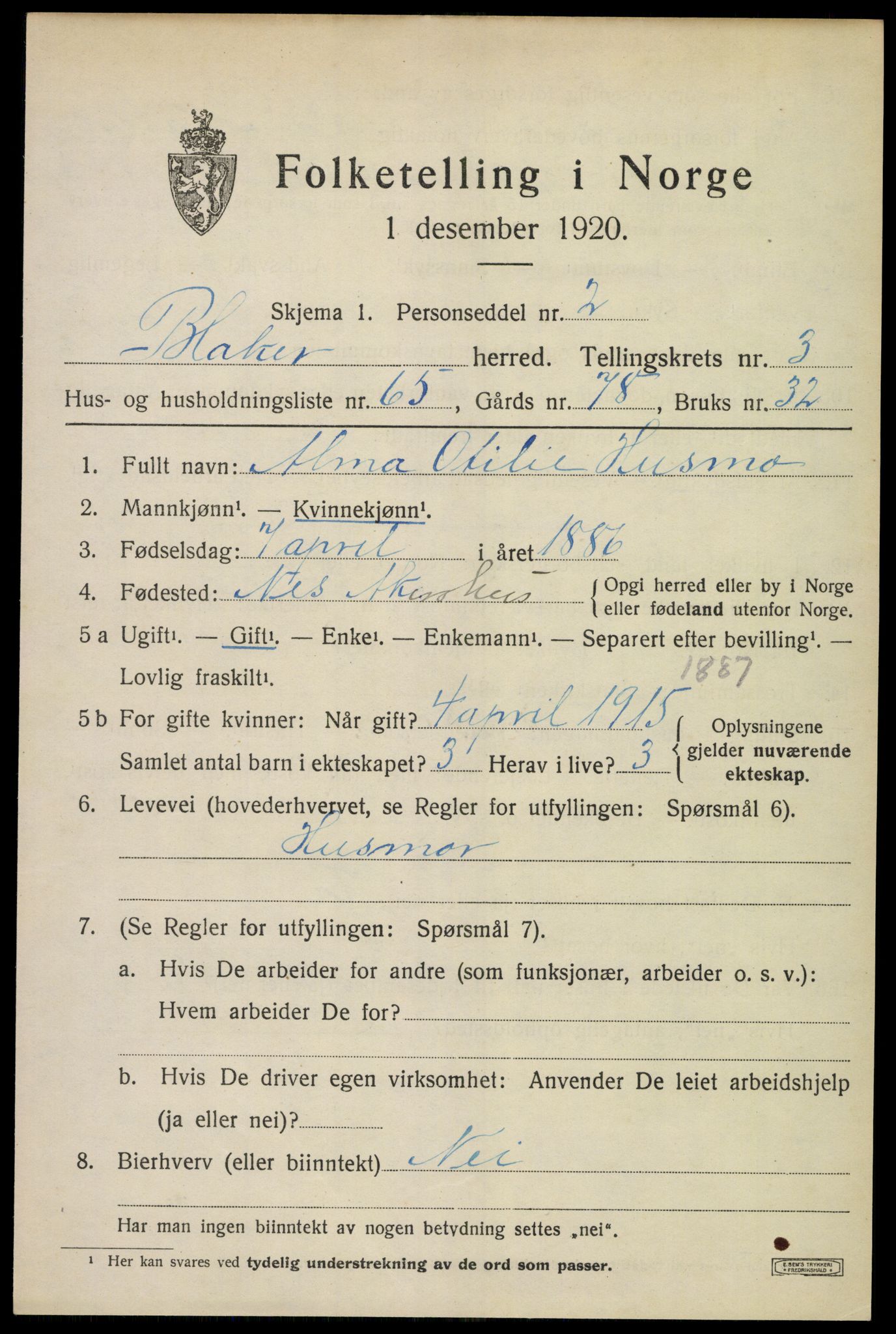 SAO, 1920 census for Blaker, 1920, p. 3065