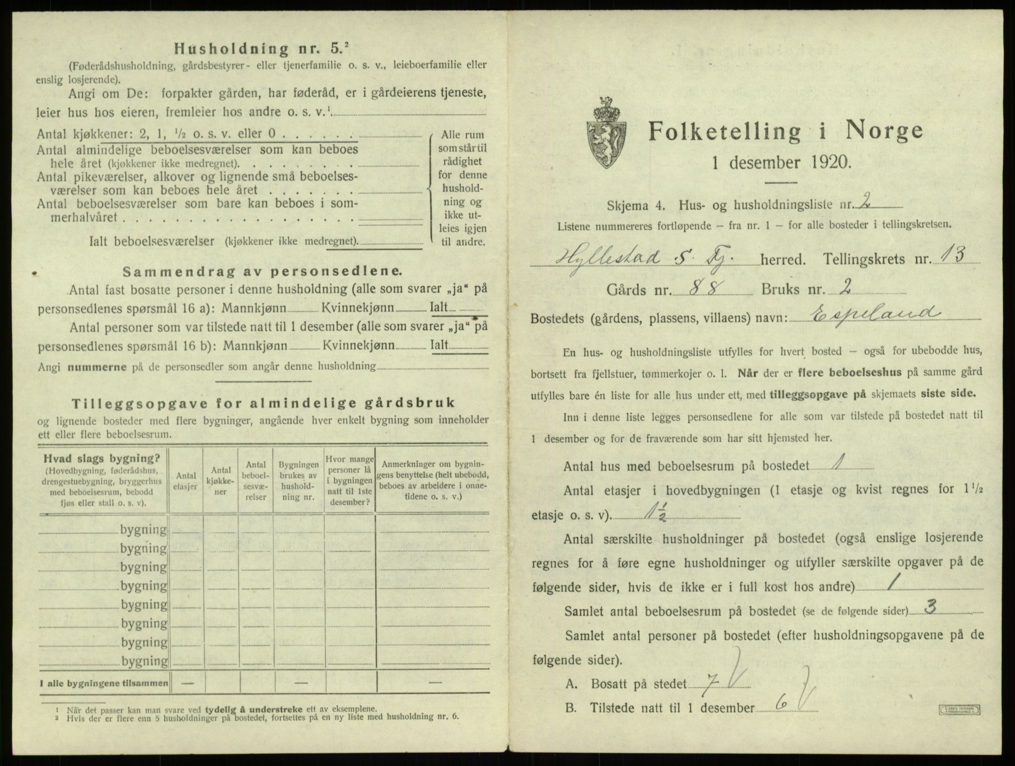 SAB, 1920 census for Hyllestad, 1920, p. 747