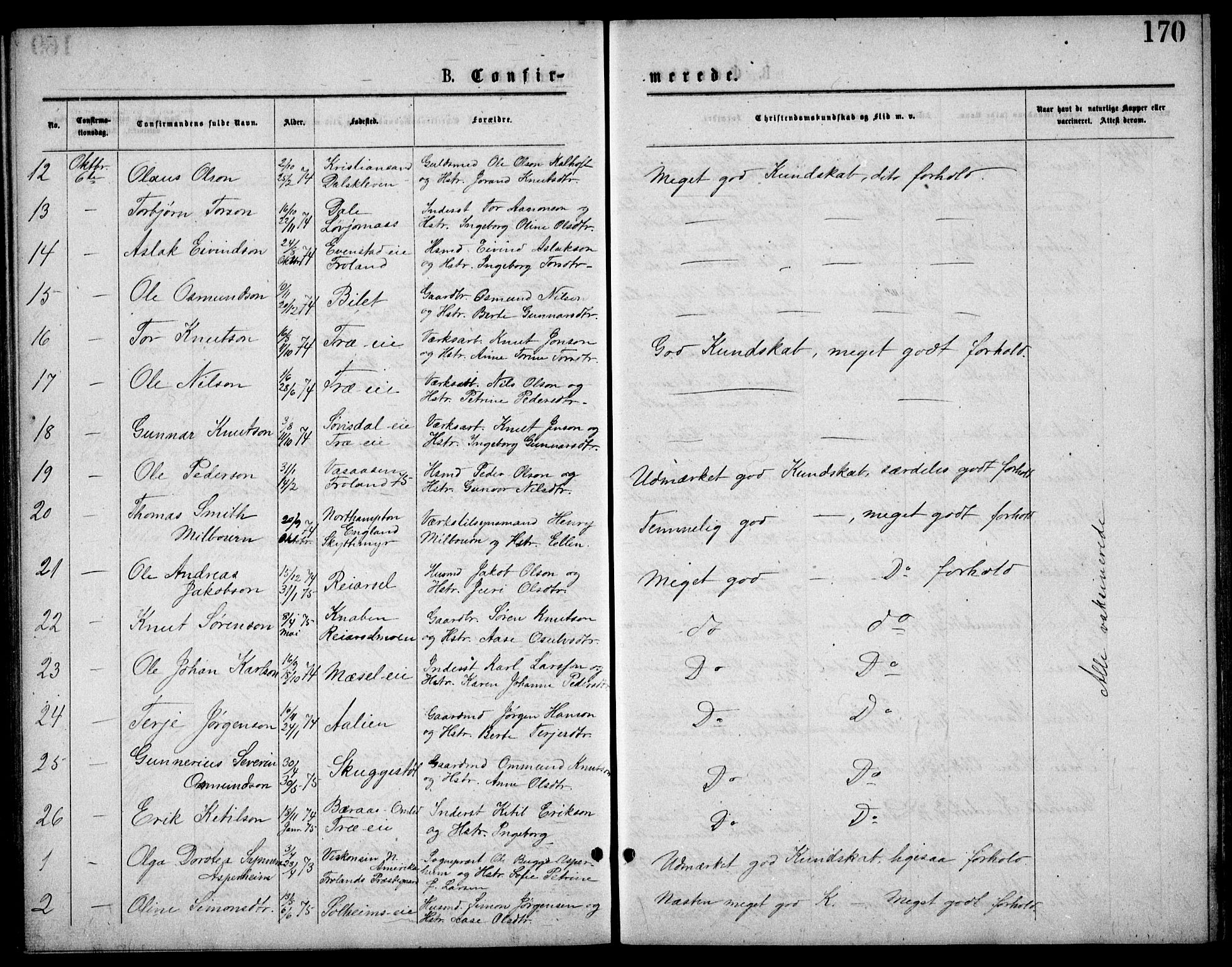 Froland sokneprestkontor, AV/SAK-1111-0013/F/Fb/L0009: Parish register (copy) no. B 9, 1875-1893, p. 170