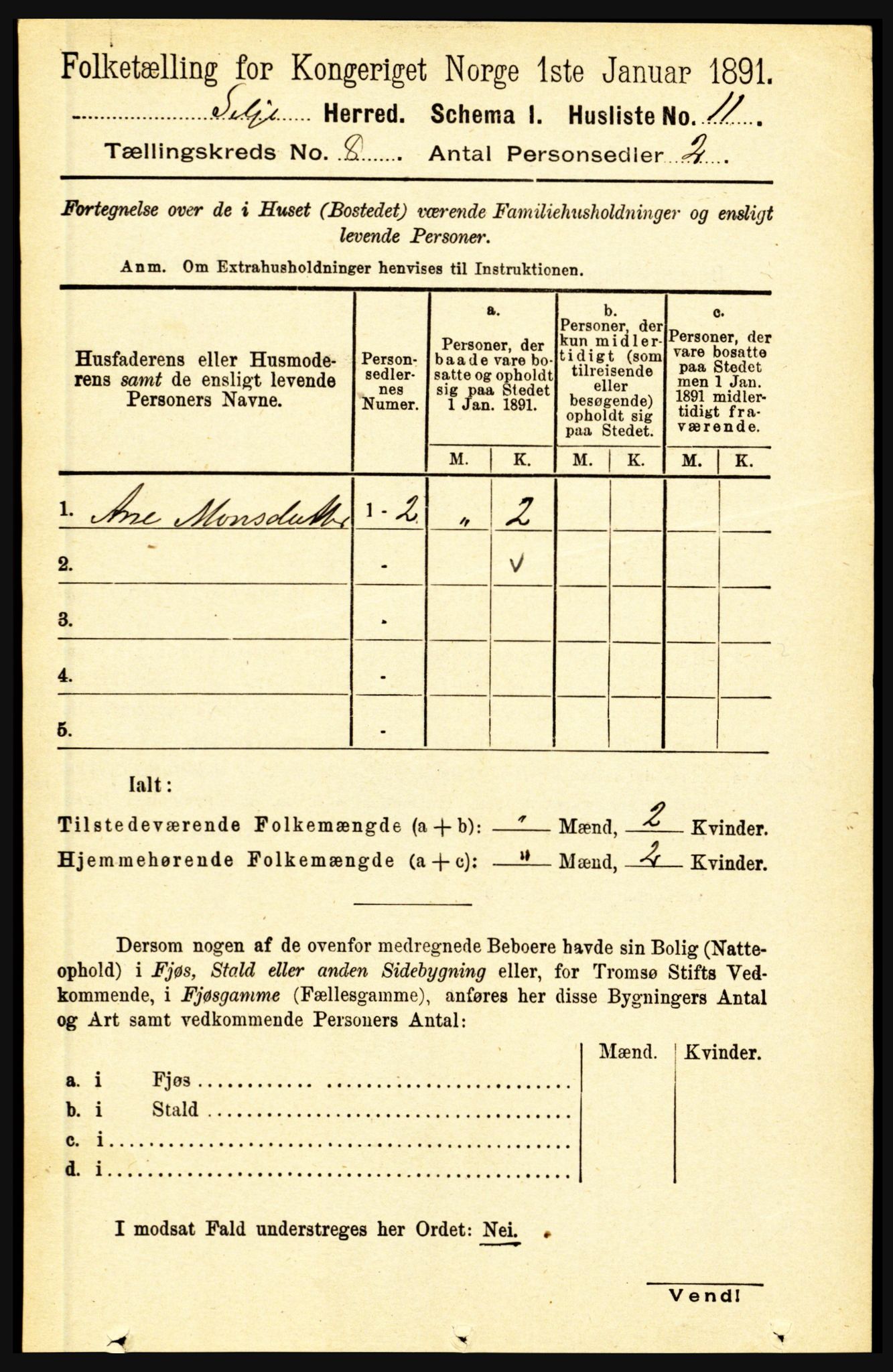 RA, 1891 census for 1441 Selje, 1891, p. 2331