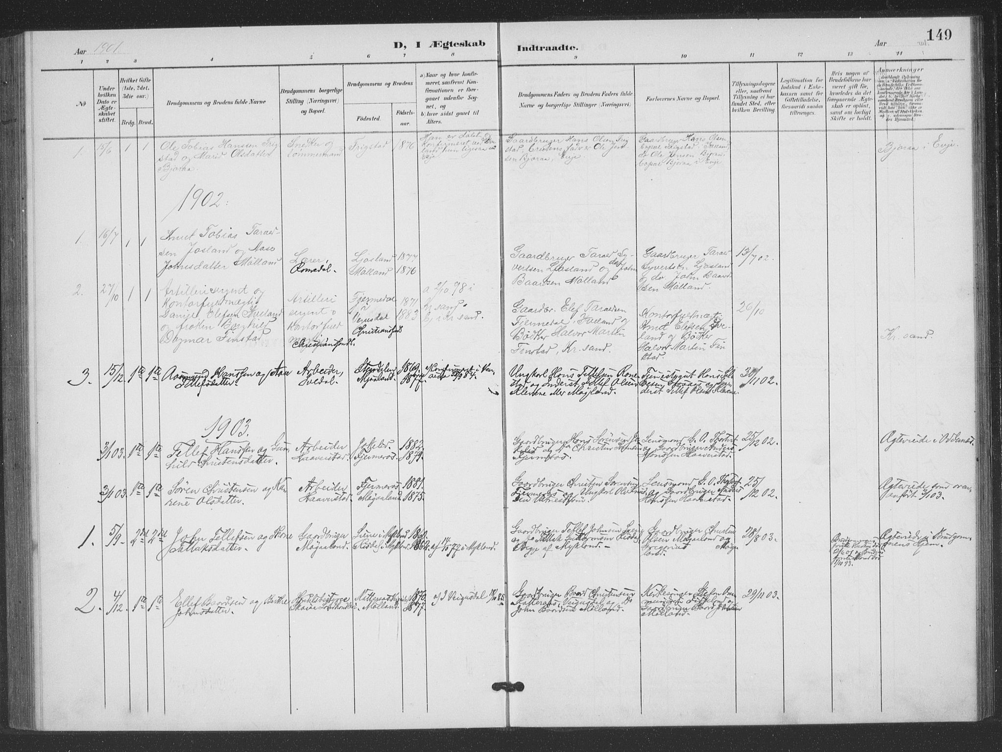 Evje sokneprestkontor, SAK/1111-0008/F/Fb/Fbc/L0005: Parish register (copy) no. B 5, 1901-1935, p. 149