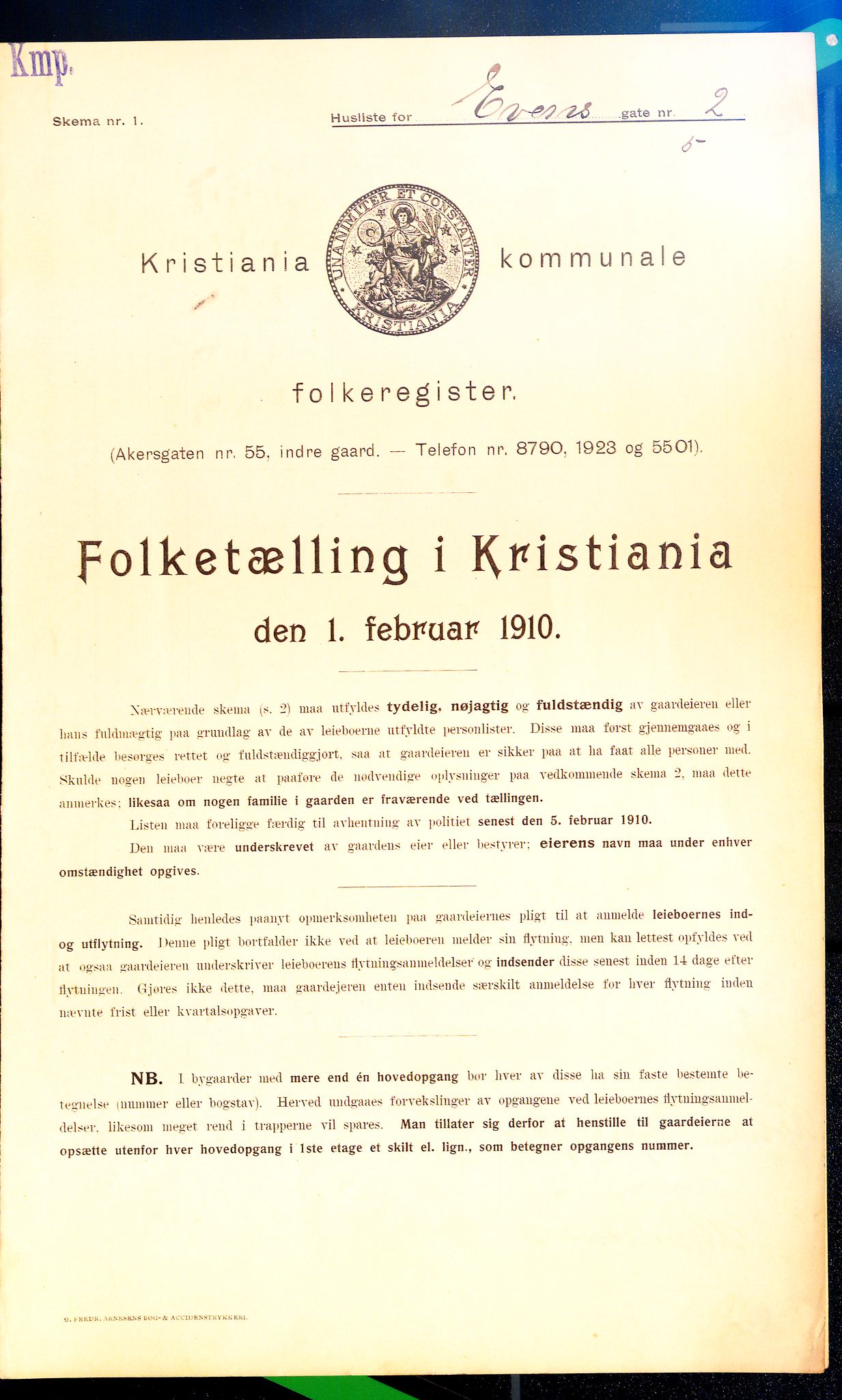 OBA, Municipal Census 1910 for Kristiania, 1910, p. 21508