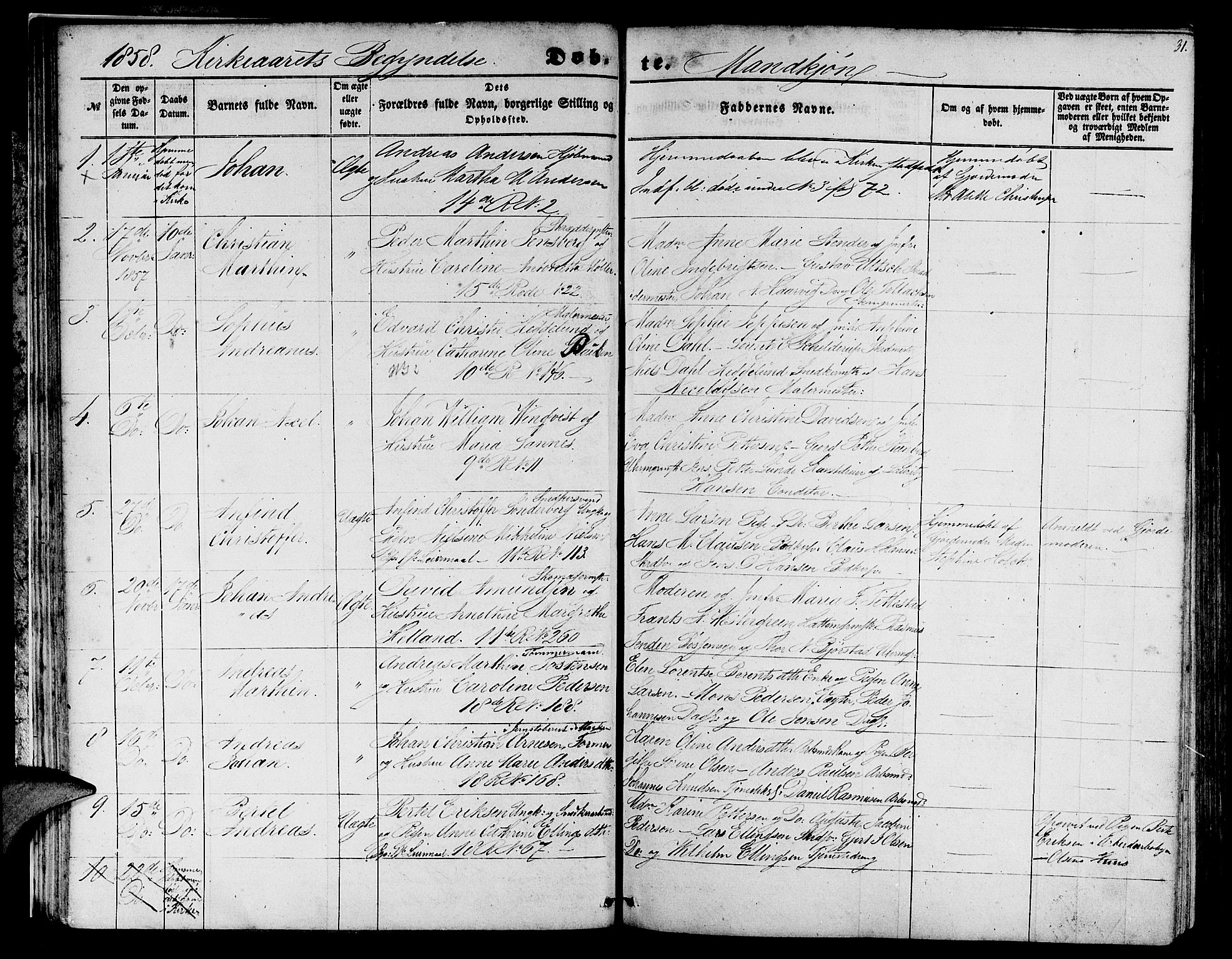 Domkirken sokneprestembete, SAB/A-74801/H/Hab/L0011: Parish register (copy) no. B 4, 1856-1862, p. 31