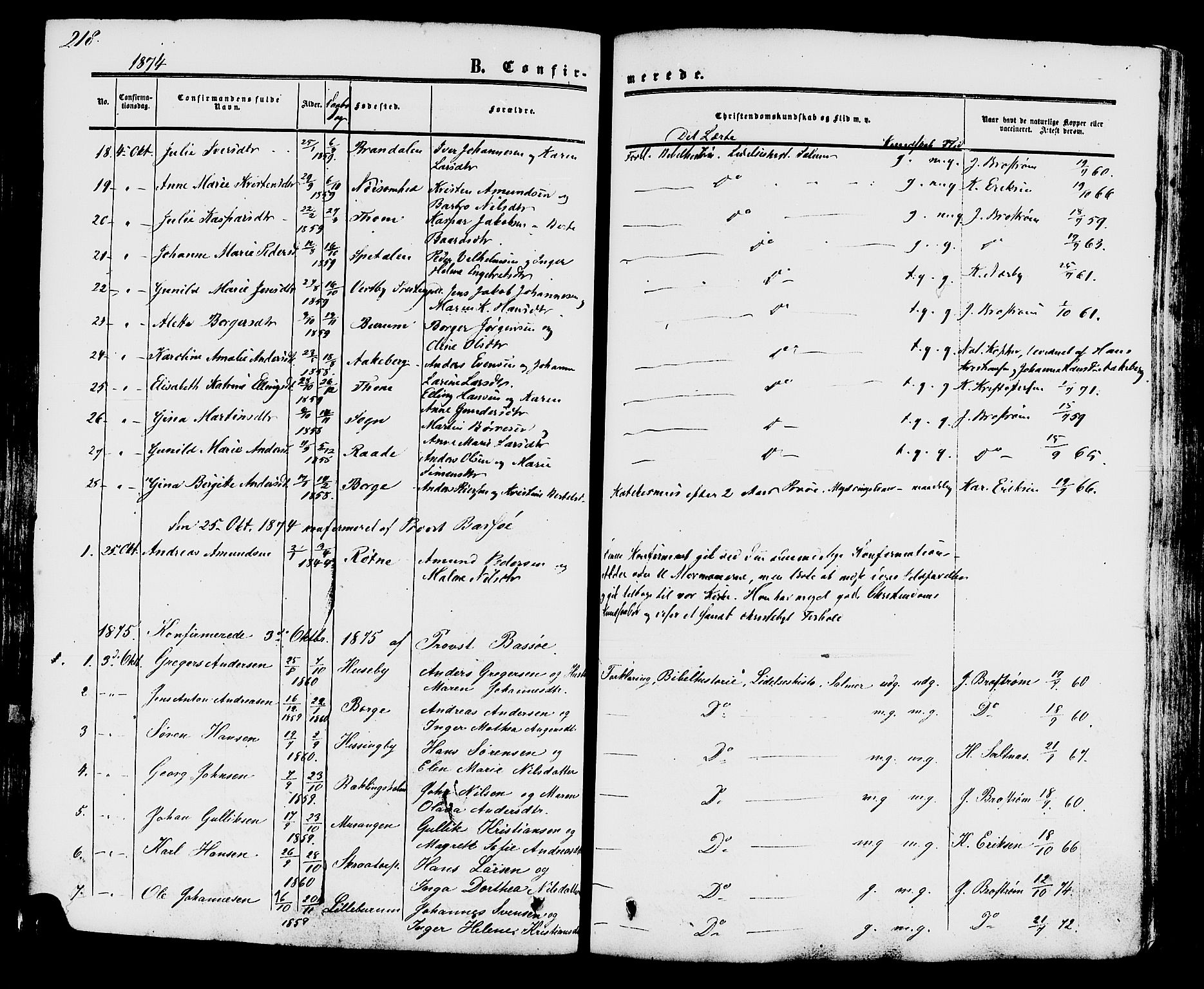 Råde prestekontor kirkebøker, AV/SAO-A-2009/F/Fa/L0006: Parish register (official) no. 6, 1854-1877, p. 218