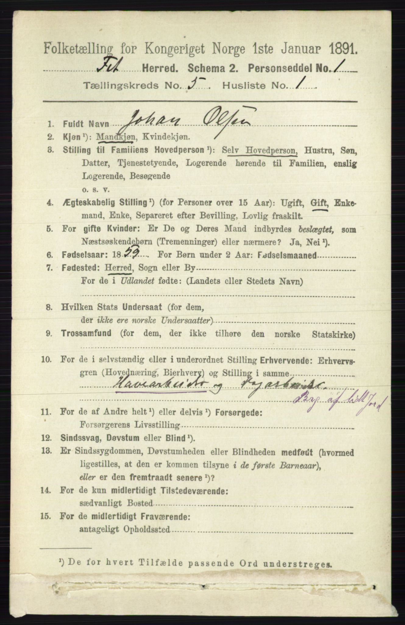 RA, 1891 census for 0227 Fet, 1891, p. 1592