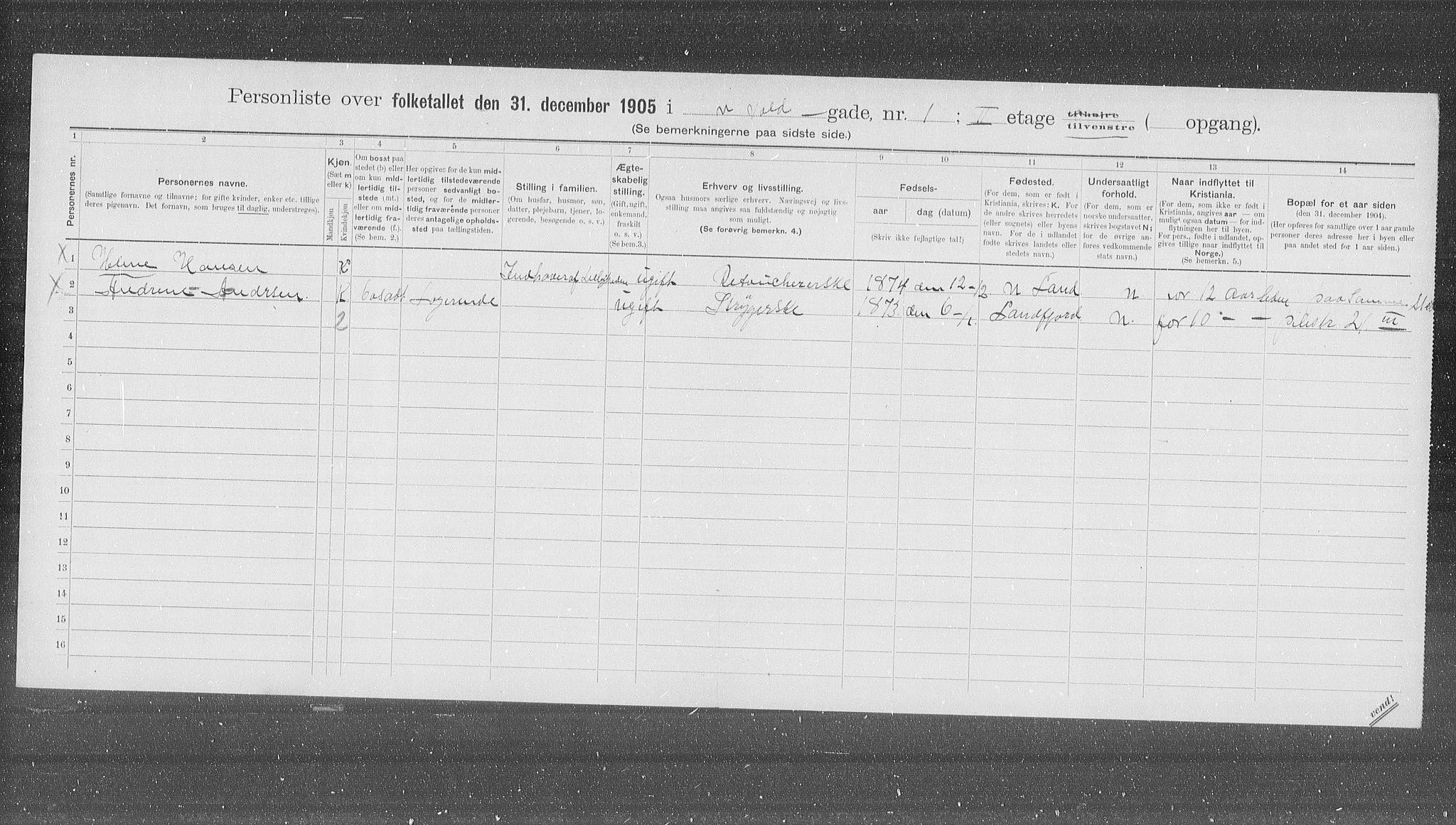 OBA, Municipal Census 1905 for Kristiania, 1905, p. 36552