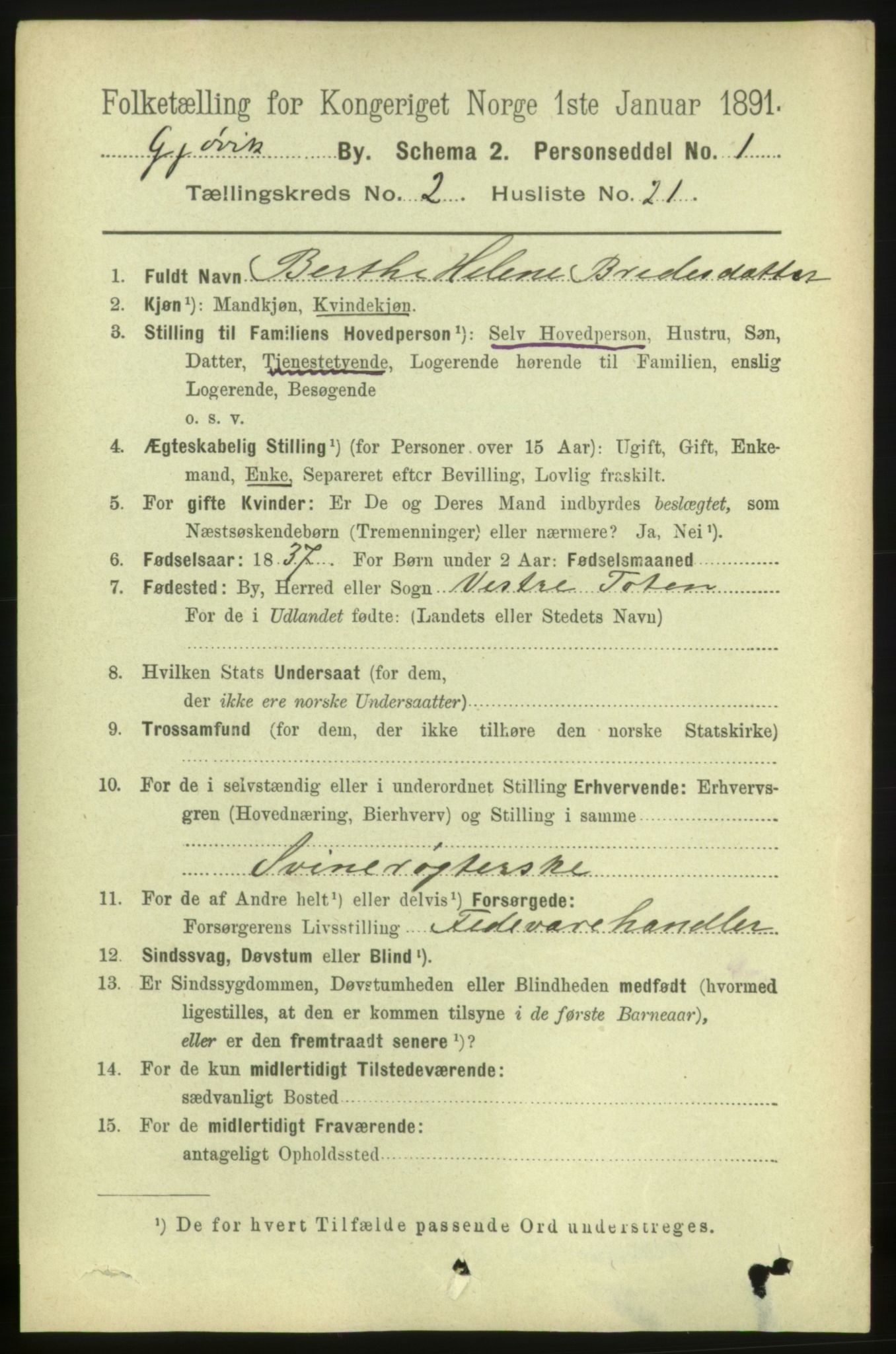 RA, 1891 census for 0502 Gjøvik, 1891, p. 969
