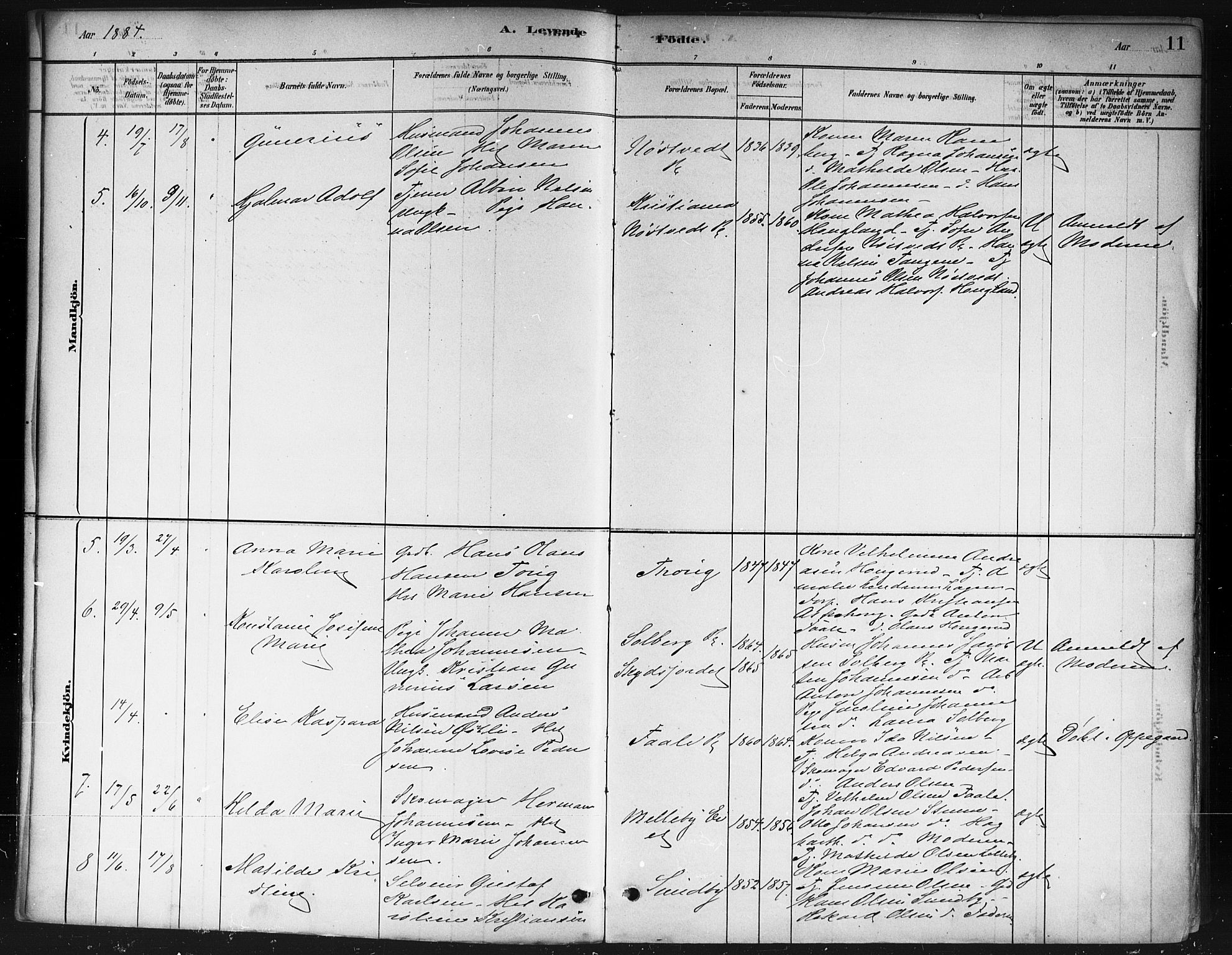 Ås prestekontor Kirkebøker, AV/SAO-A-10894/F/Fb/L0001: Parish register (official) no. II 1, 1881-1895, p. 11