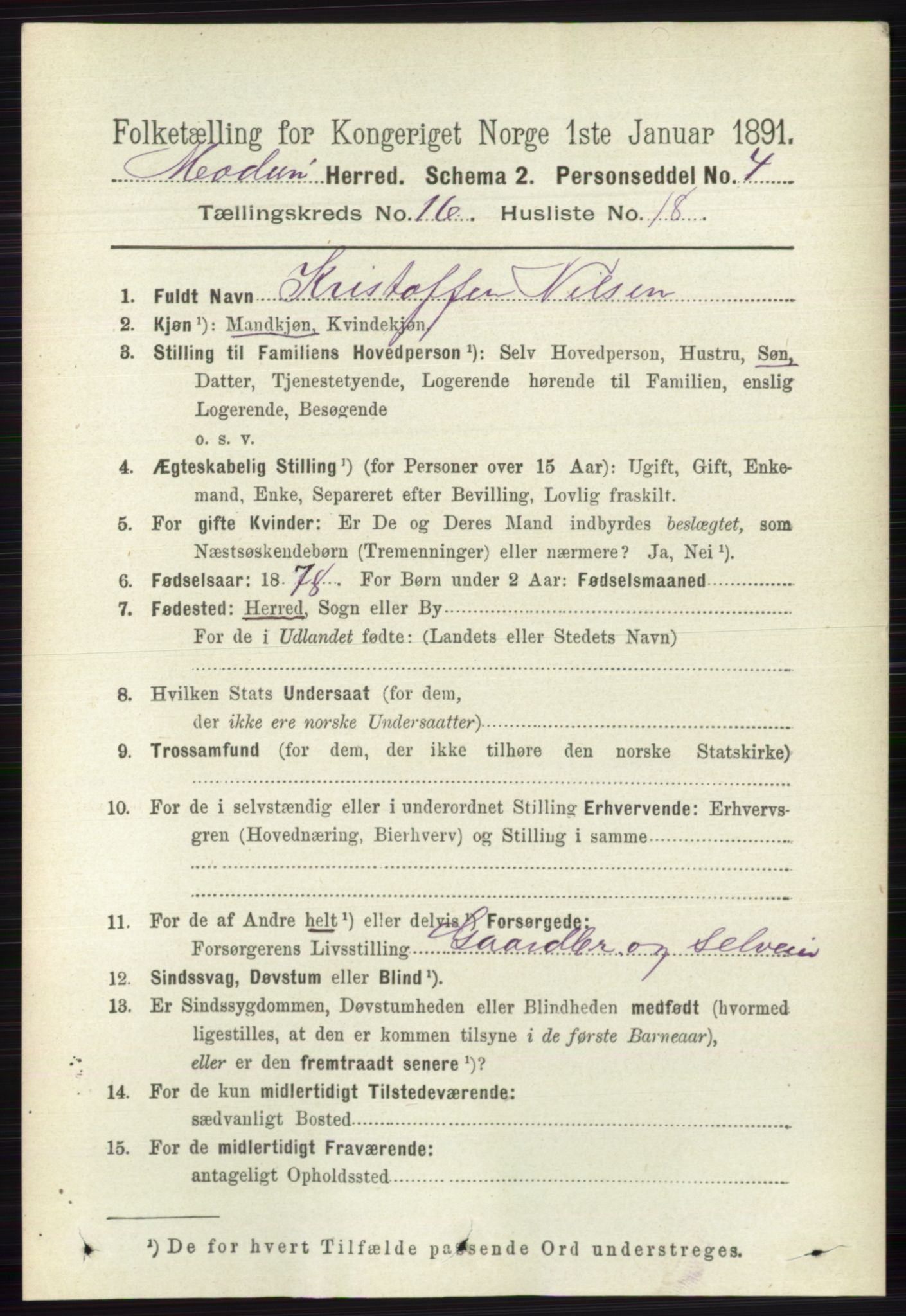 RA, 1891 census for 0623 Modum, 1891, p. 6279