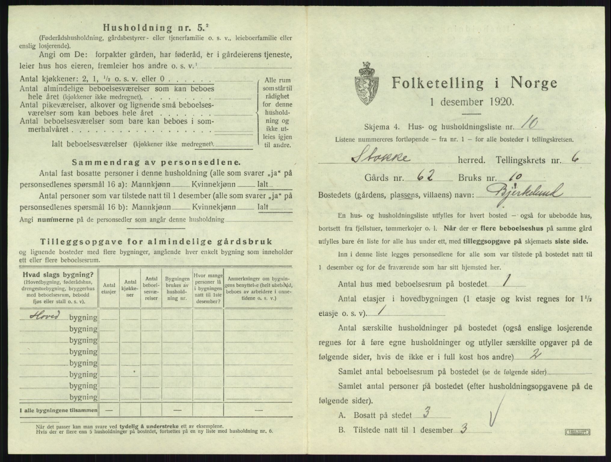 SAKO, 1920 census for Stokke, 1920, p. 1118