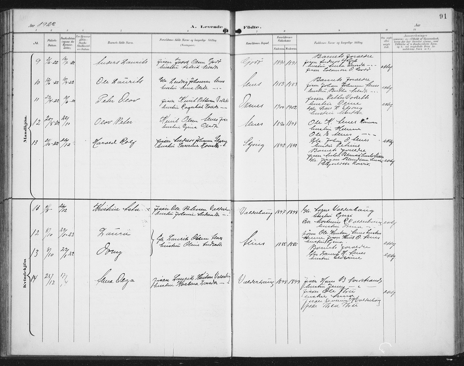 Ministerialprotokoller, klokkerbøker og fødselsregistre - Møre og Romsdal, AV/SAT-A-1454/534/L0489: Parish register (copy) no. 534C01, 1899-1941, p. 91