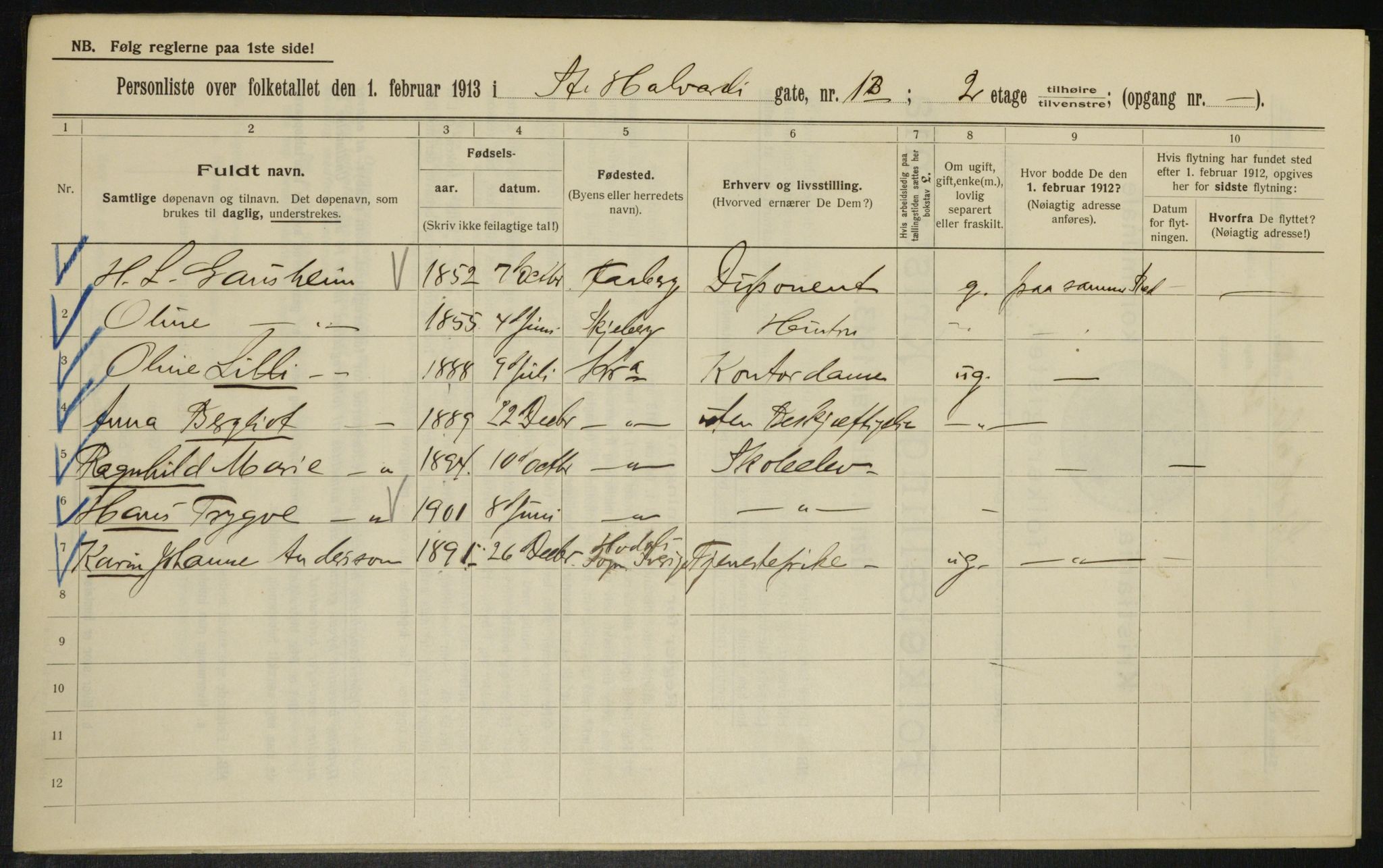 OBA, Municipal Census 1913 for Kristiania, 1913, p. 87422