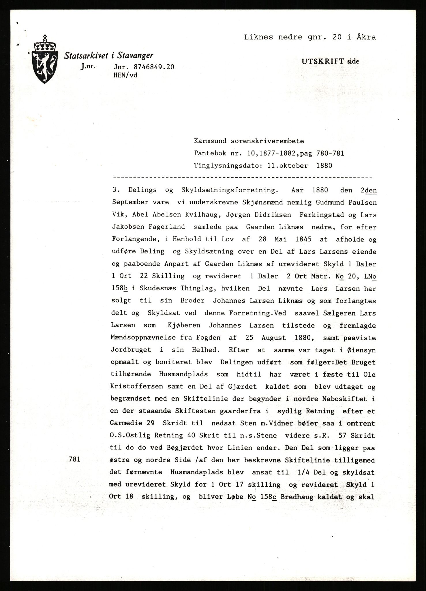 Statsarkivet i Stavanger, AV/SAST-A-101971/03/Y/Yj/L0053: Avskrifter sortert etter gårdsnavn: Leigvam - Liland, 1750-1930, p. 559