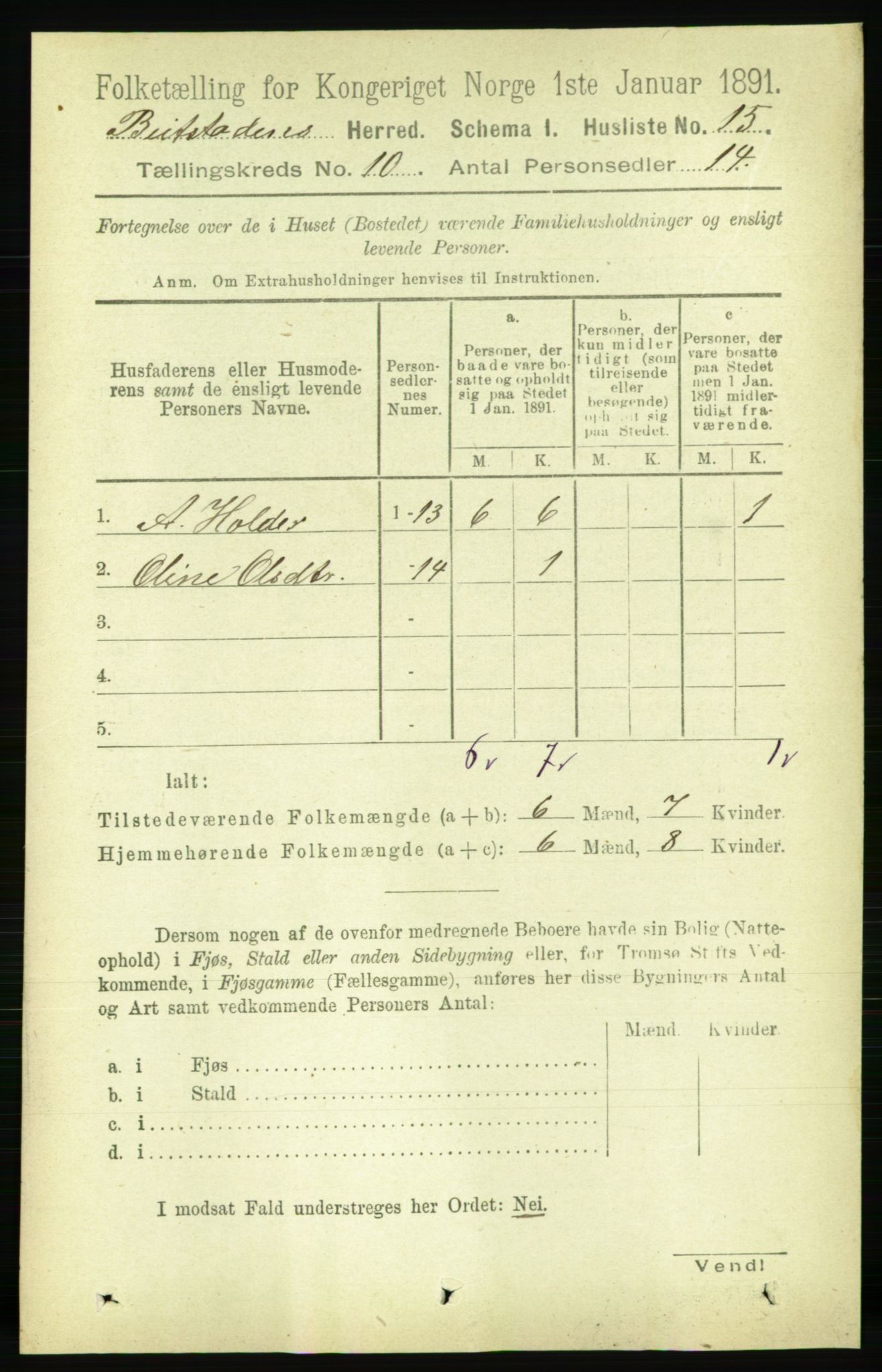 RA, 1891 census for 1727 Beitstad, 1891, p. 2700