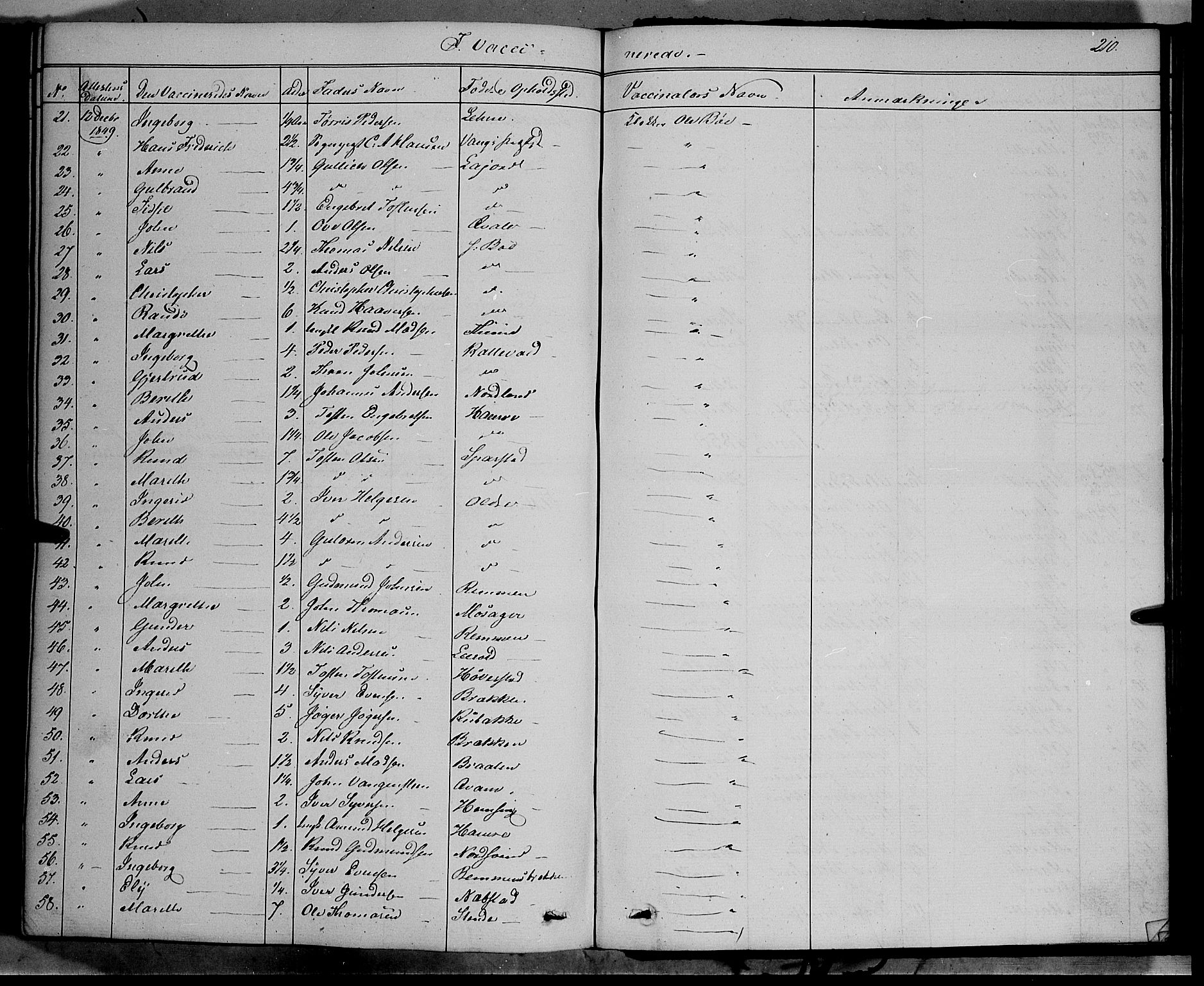 Vang prestekontor, Valdres, SAH/PREST-140/H/Ha/L0006: Parish register (official) no. 6, 1846-1864, p. 210