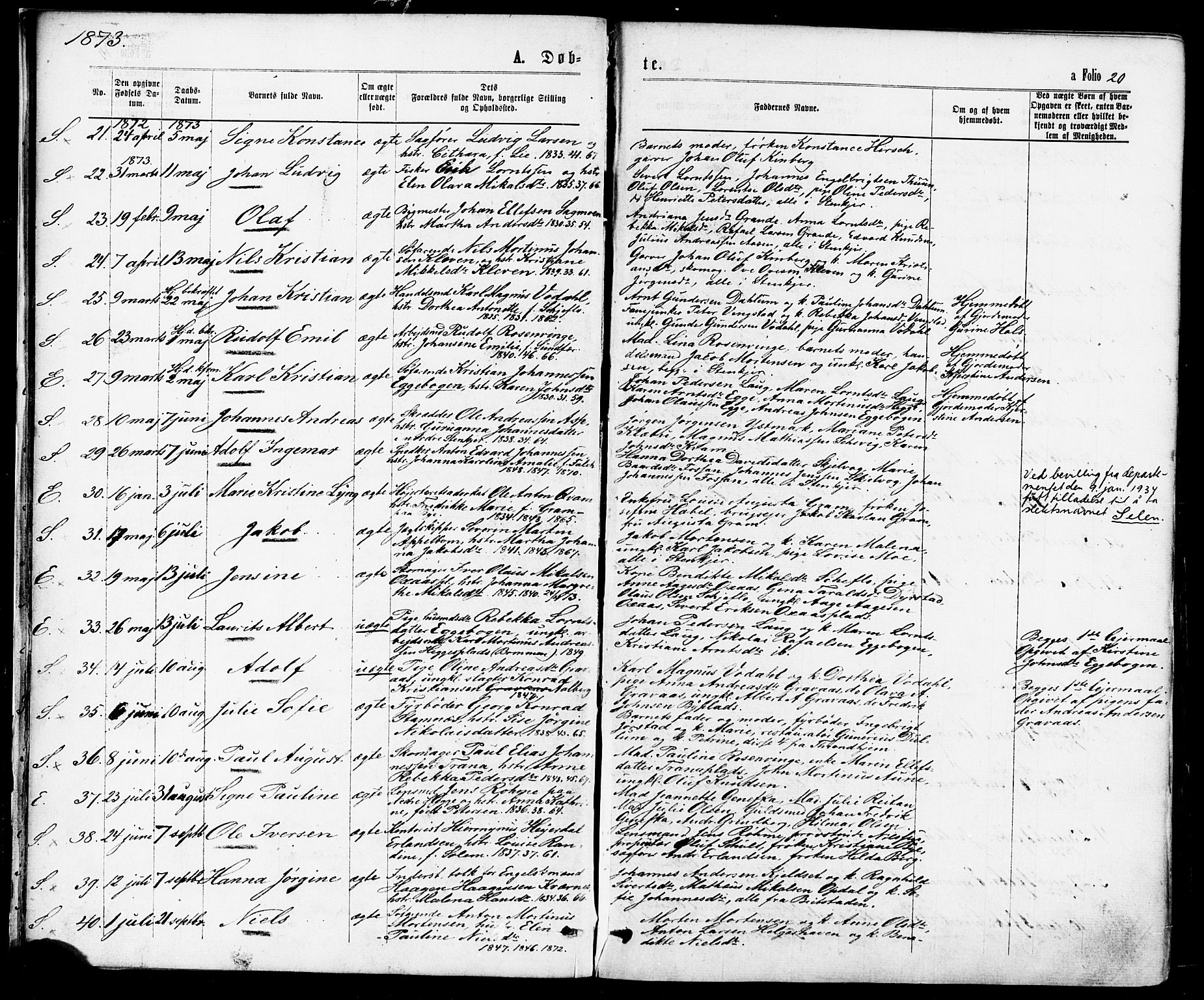 Ministerialprotokoller, klokkerbøker og fødselsregistre - Nord-Trøndelag, SAT/A-1458/739/L0370: Parish register (official) no. 739A02, 1868-1881, p. 20