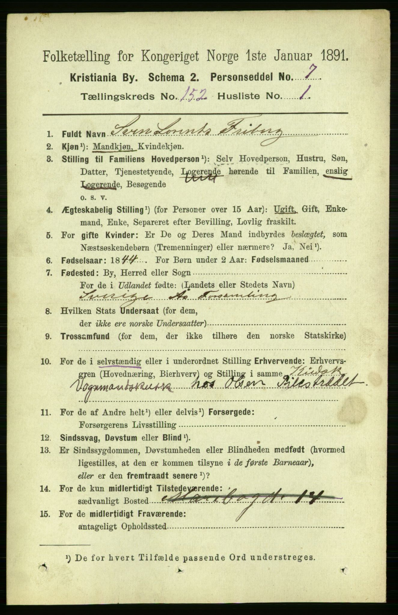 RA, 1891 census for 0301 Kristiania, 1891, p. 85187