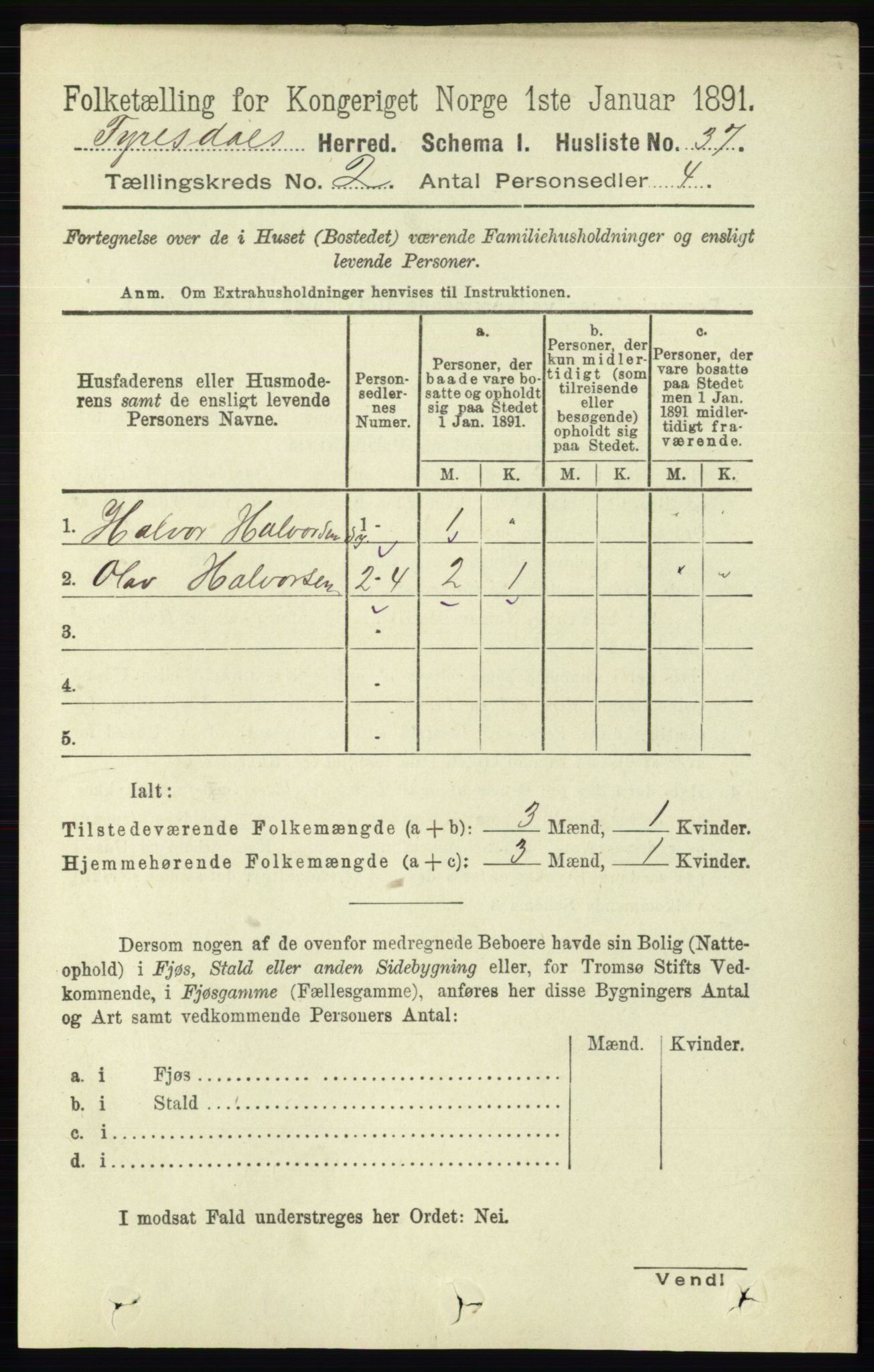 RA, 1891 census for 0831 Fyresdal, 1891, p. 292