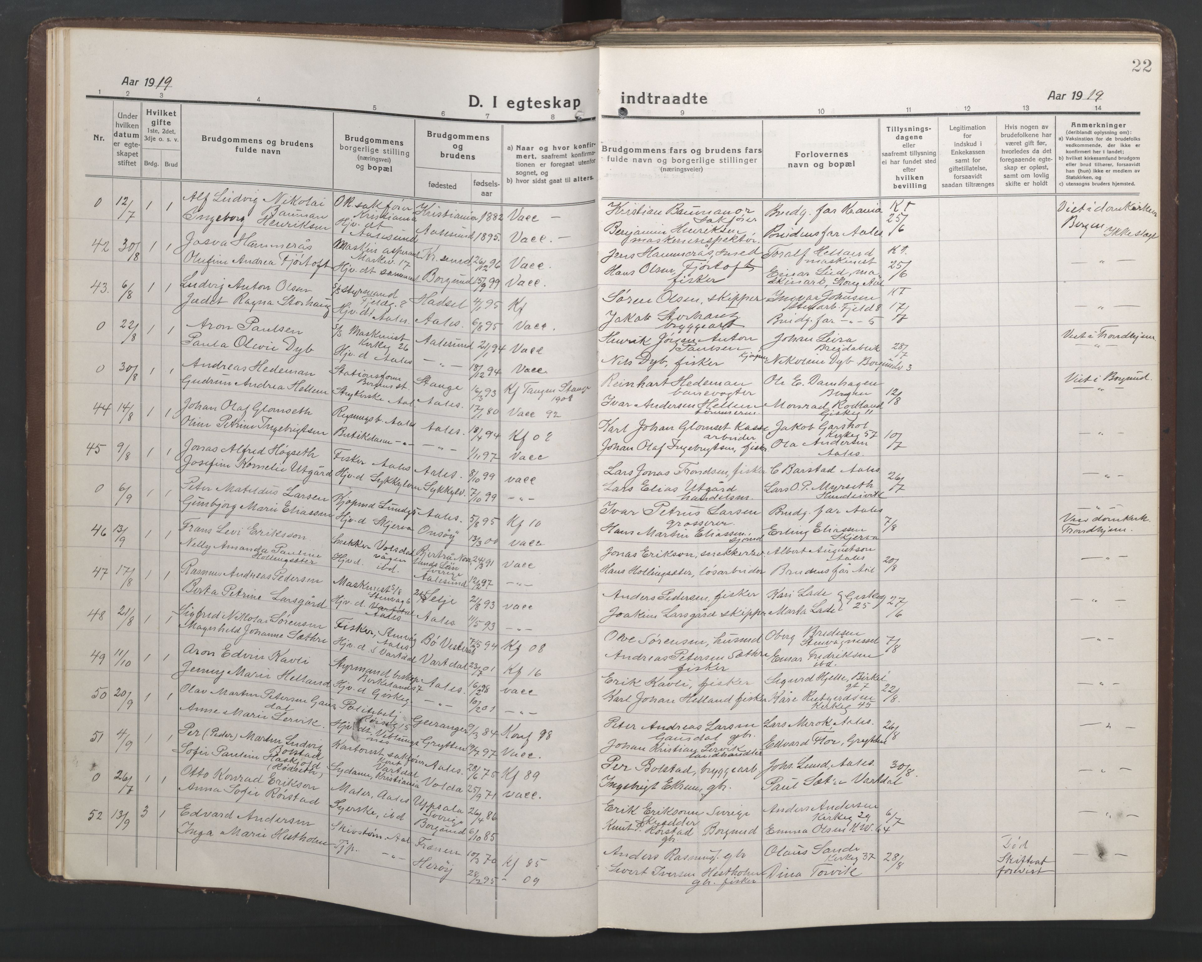 Ministerialprotokoller, klokkerbøker og fødselsregistre - Møre og Romsdal, AV/SAT-A-1454/529/L0473: Parish register (copy) no. 529C10, 1918-1941, p. 22