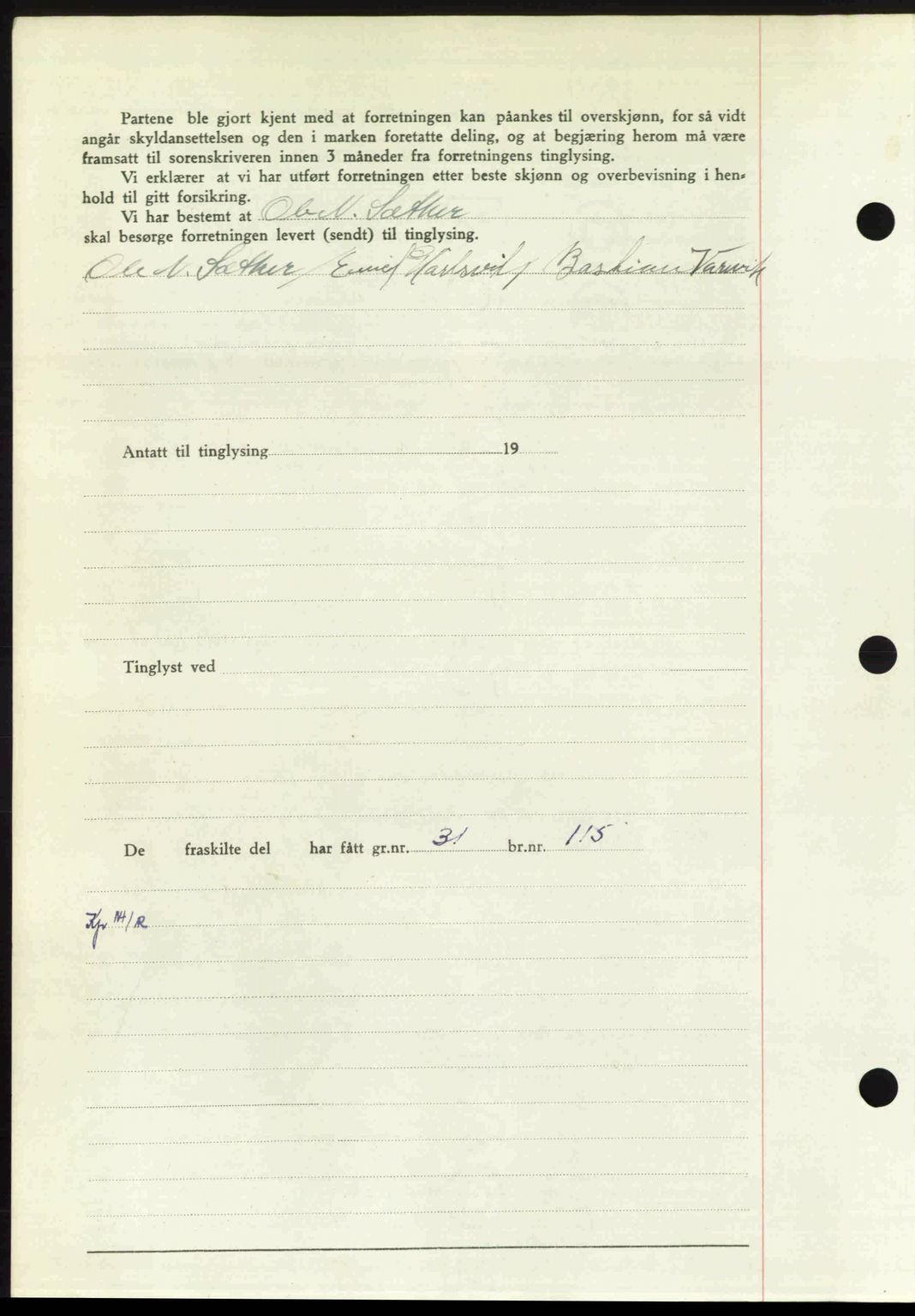 Nordmøre sorenskriveri, AV/SAT-A-4132/1/2/2Ca: Mortgage book no. A106, 1947-1947, Diary no: : 2224/1947