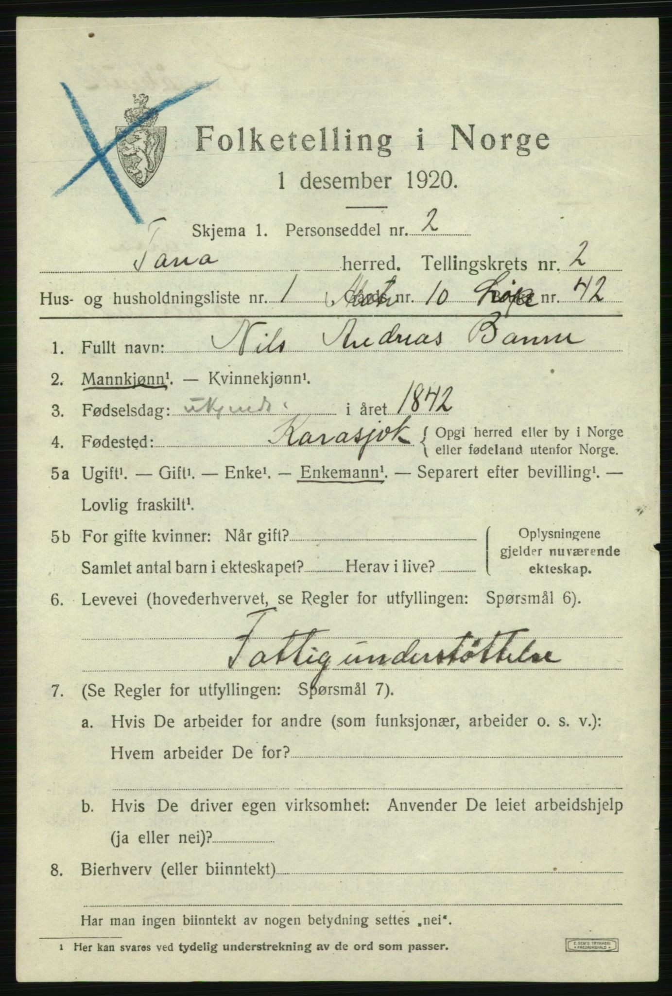 SATØ, 1920 census for Tana, 1920, p. 1440