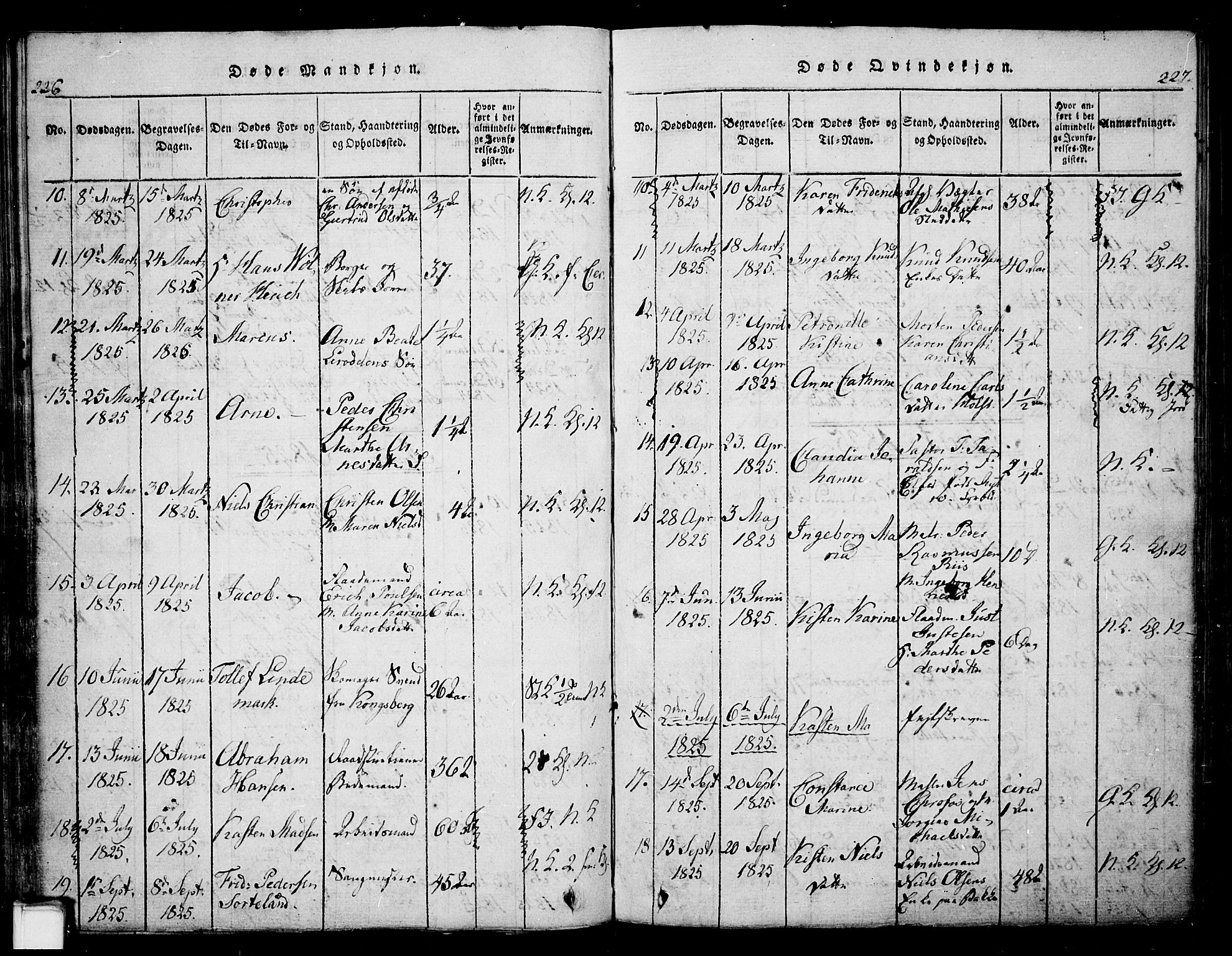 Skien kirkebøker, SAKO/A-302/G/Ga/L0002: Parish register (copy) no. 2, 1814-1842, p. 226-227