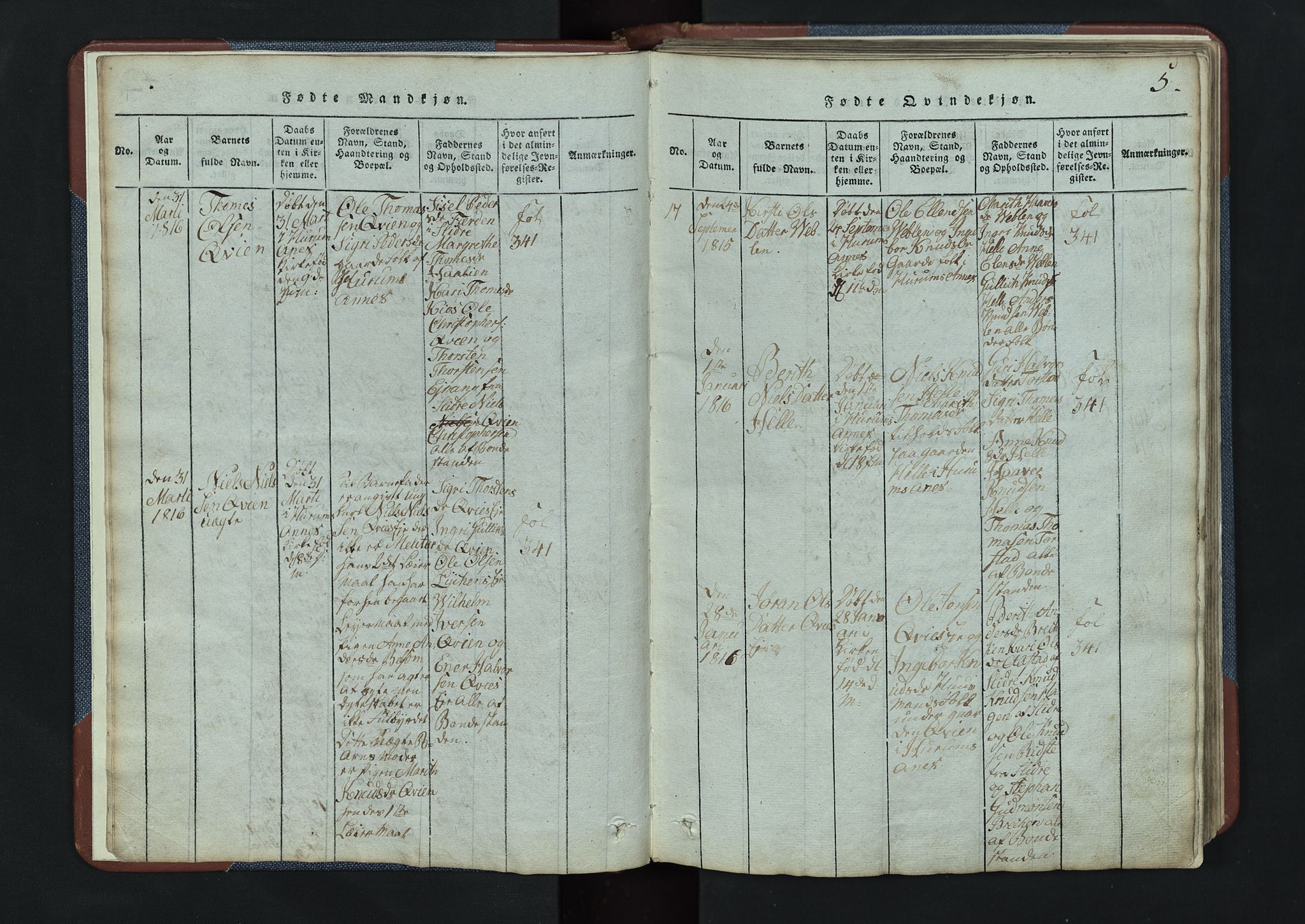 Vang prestekontor, Valdres, SAH/PREST-140/H/Hb/L0003: Parish register (copy) no. 3, 1814-1892, p. 5