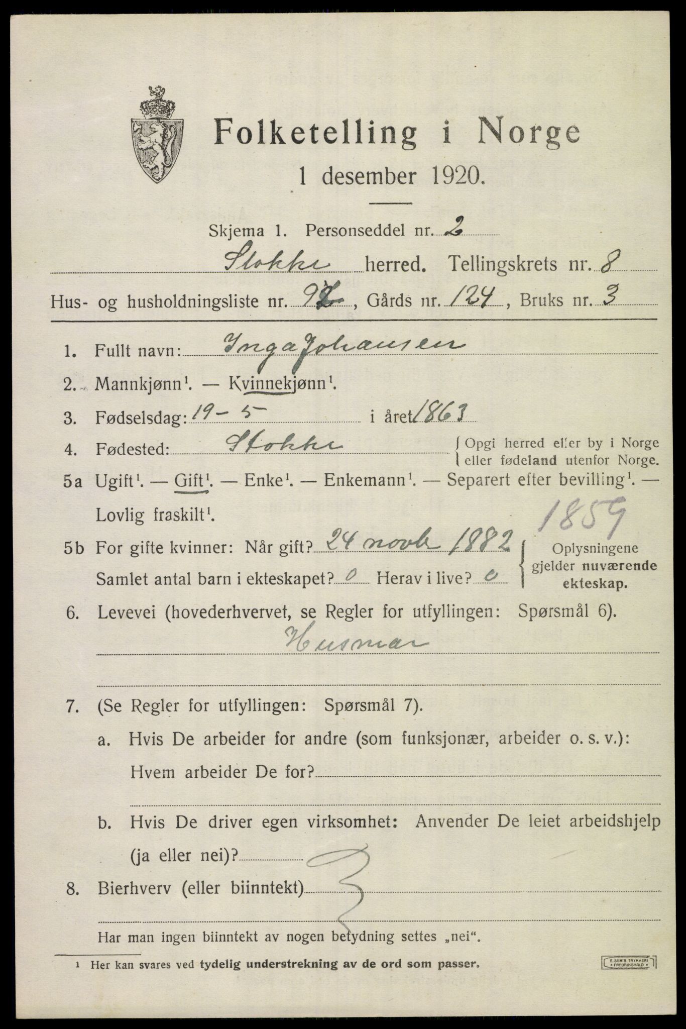 SAKO, 1920 census for Stokke, 1920, p. 10480