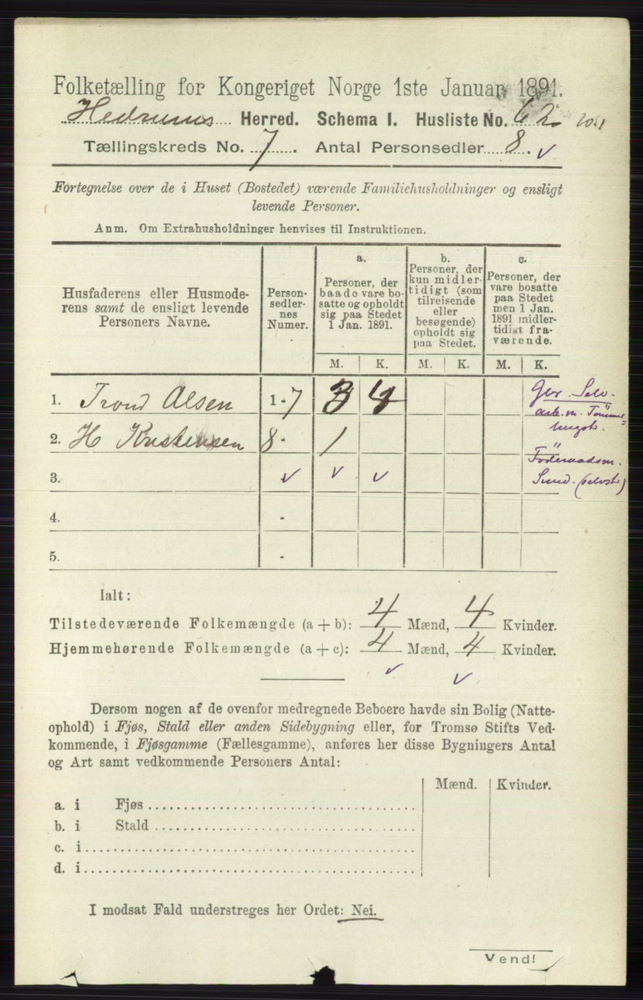 RA, 1891 census for 0727 Hedrum, 1891, p. 3008