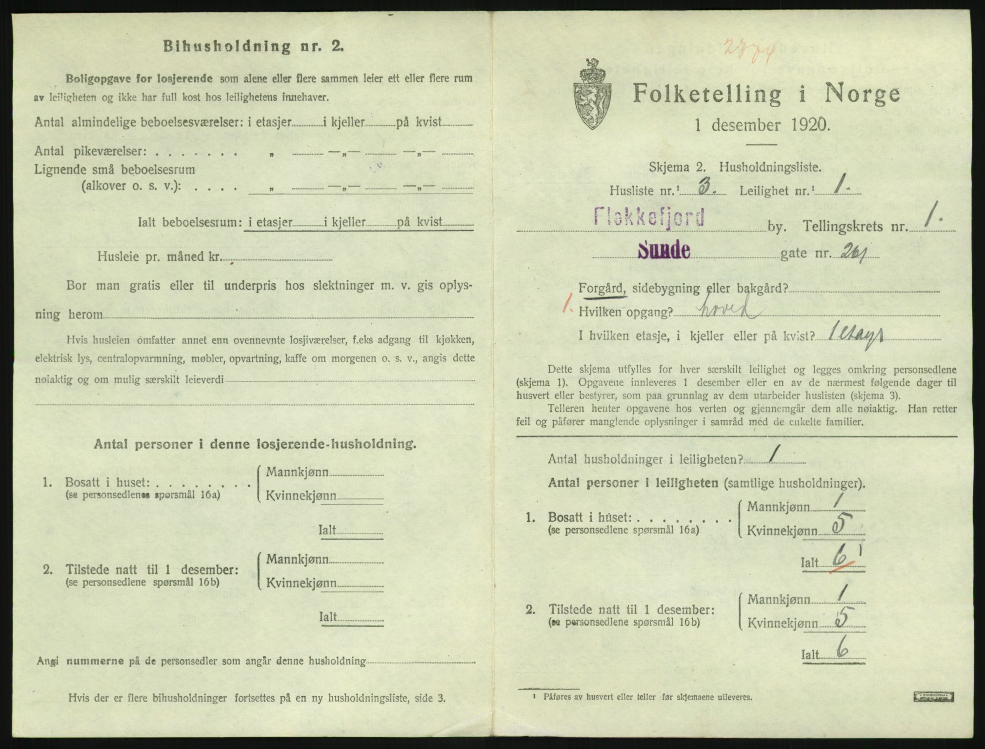 SAK, 1920 census for Flekkefjord, 1920, p. 822