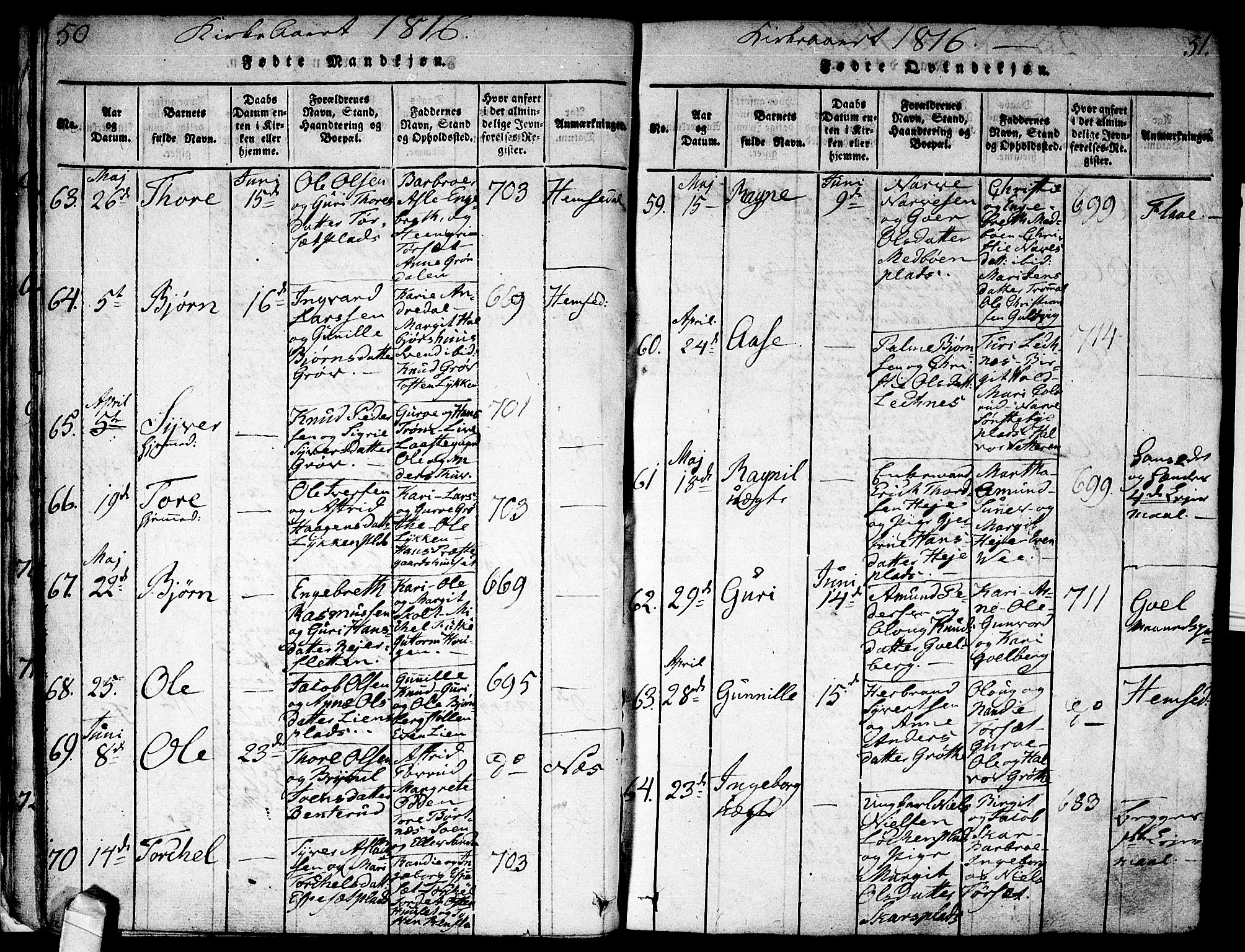 Nes kirkebøker, AV/SAKO-A-236/F/Fa/L0007: Parish register (official) no. 7, 1815-1823, p. 50-51