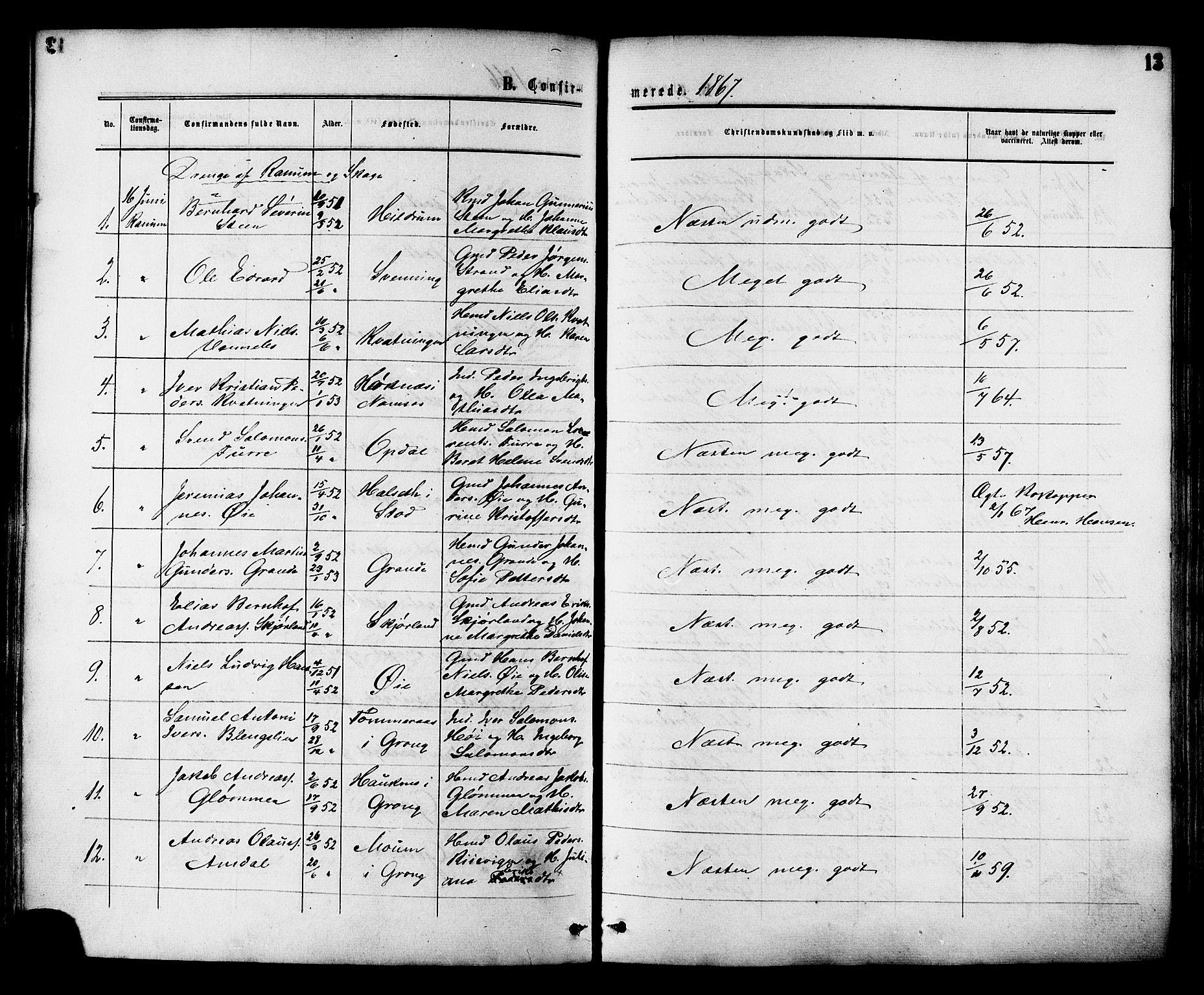 Ministerialprotokoller, klokkerbøker og fødselsregistre - Nord-Trøndelag, SAT/A-1458/764/L0553: Parish register (official) no. 764A08, 1858-1880, p. 13