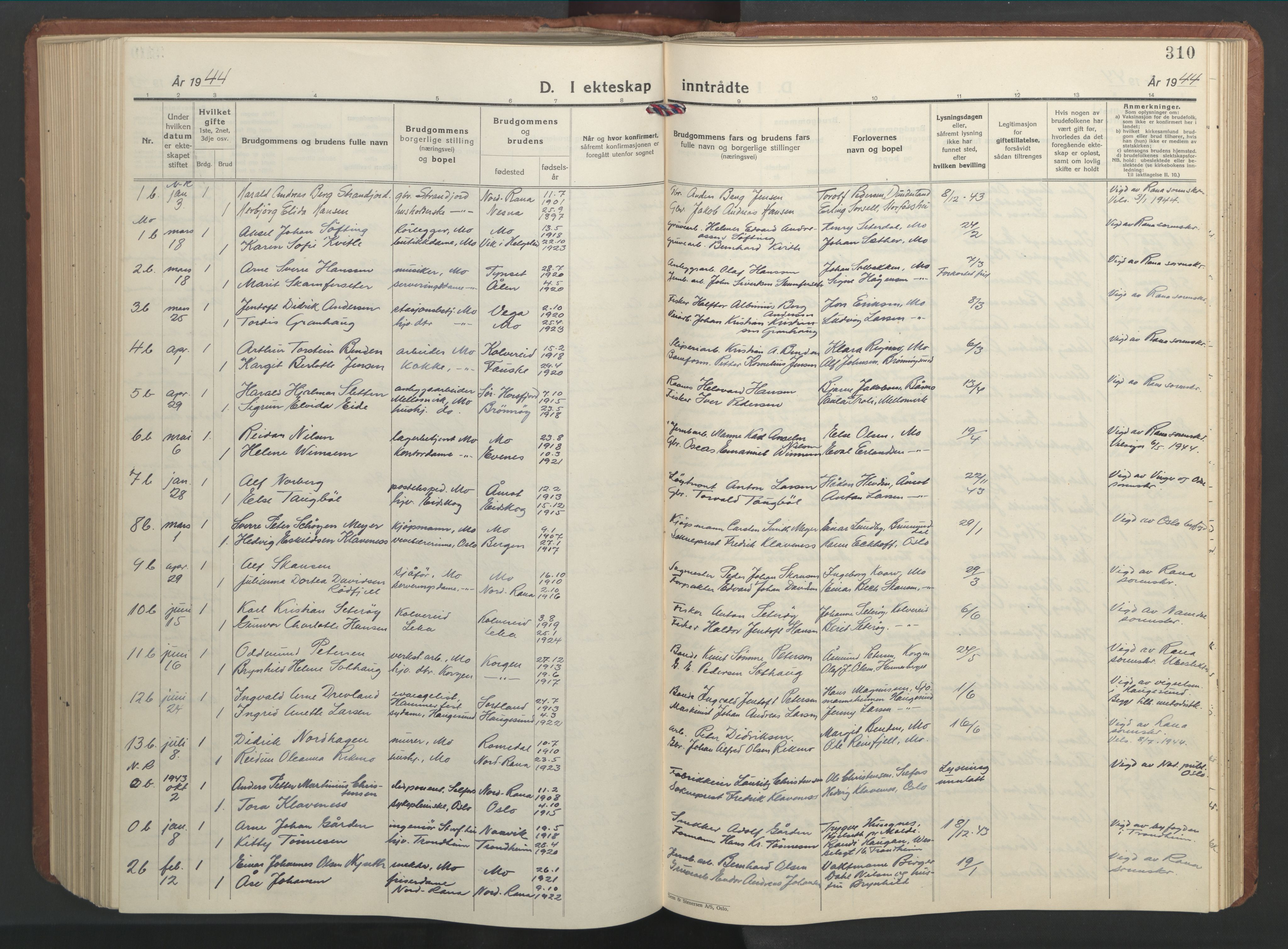 Ministerialprotokoller, klokkerbøker og fødselsregistre - Nordland, AV/SAT-A-1459/827/L0425: Parish register (copy) no. 827C14, 1931-1946, p. 310