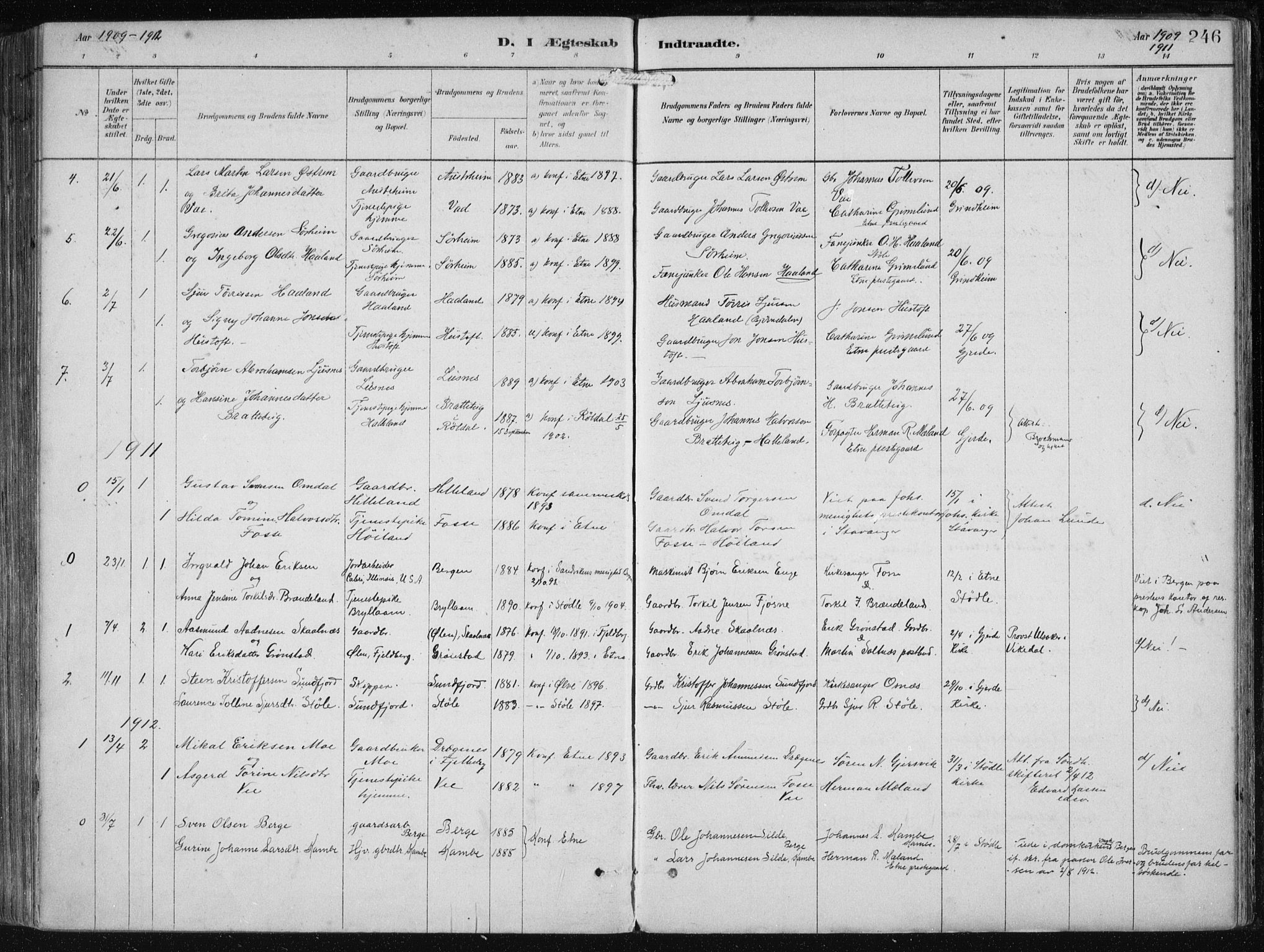 Etne sokneprestembete, SAB/A-75001/H/Haa: Parish register (official) no. B  1, 1879-1919, p. 246