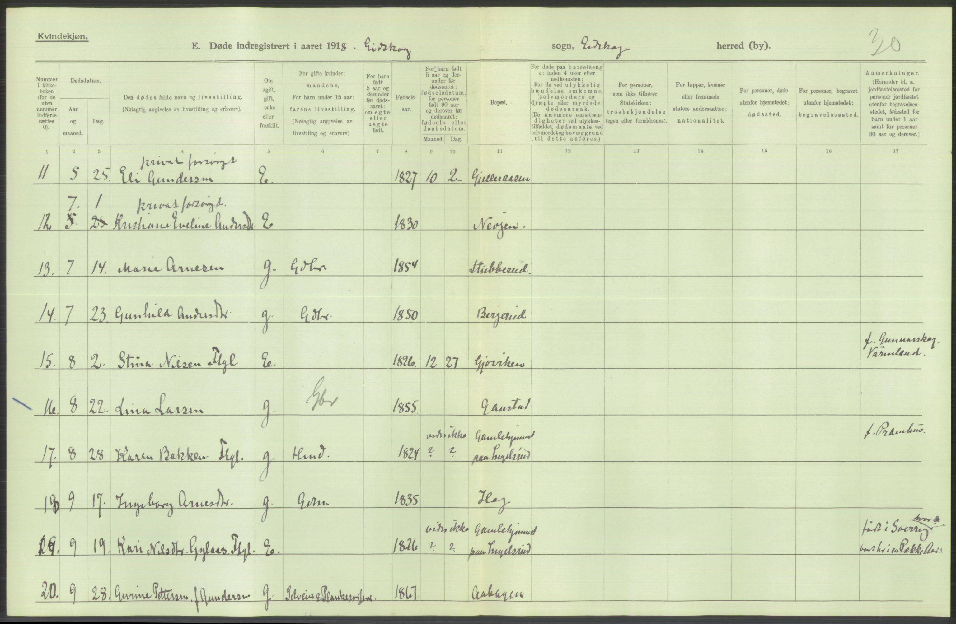 Statistisk sentralbyrå, Sosiodemografiske emner, Befolkning, AV/RA-S-2228/D/Df/Dfb/Dfbh/L0014: Hedemarkens fylke: Døde. Bygder og byer., 1918, p. 314