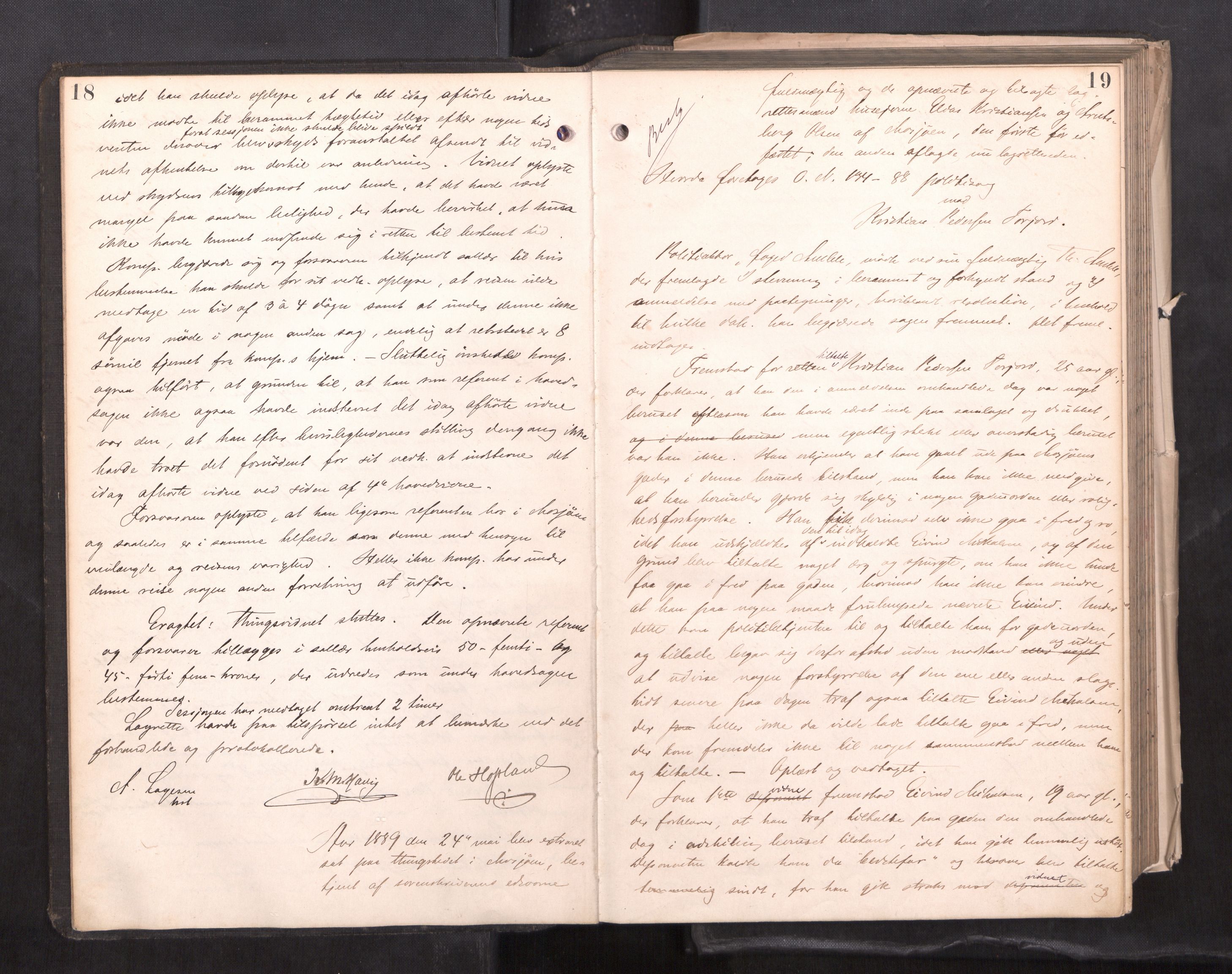 Søndre Helgeland sorenskriveri, AV/SAT-A-4575/1/1/1B/1Ba/L0017: ekstrarettsprotokoll, 1889-1893, p. 18-19