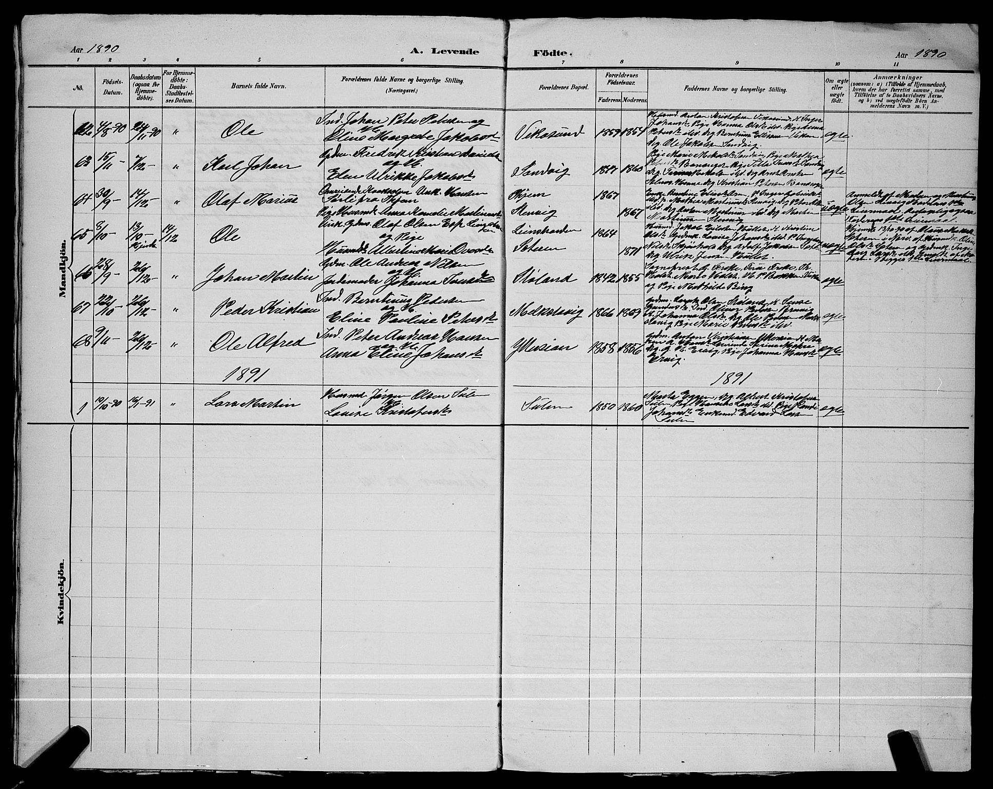 Ministerialprotokoller, klokkerbøker og fødselsregistre - Sør-Trøndelag, SAT/A-1456/640/L0587: Parish register (copy) no. 640C04, 1887-1891