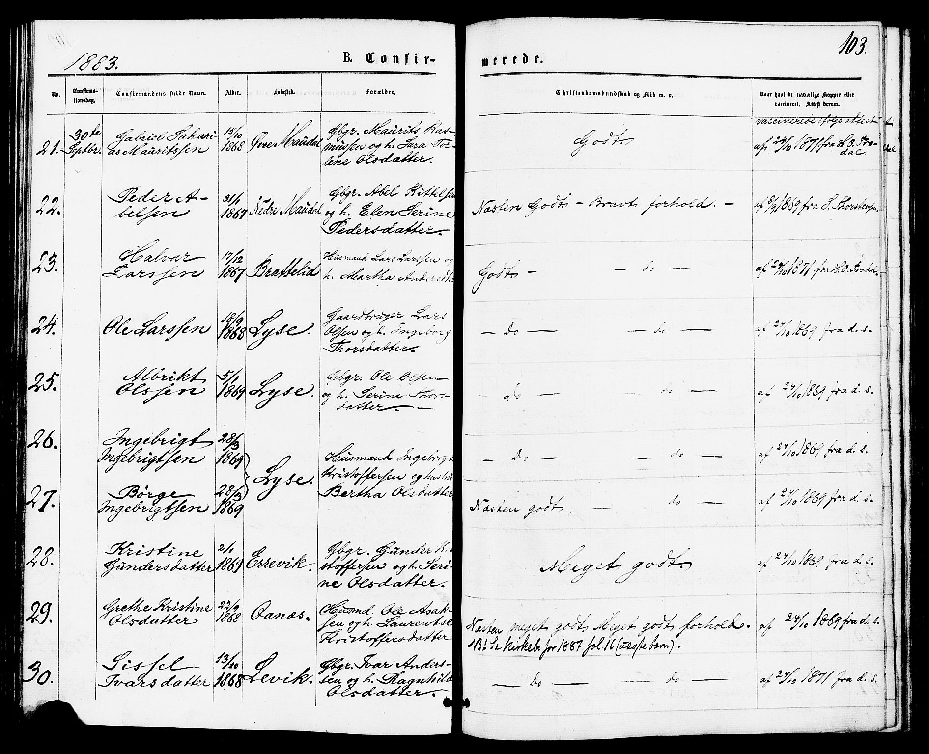 Høgsfjord sokneprestkontor, AV/SAST-A-101624/H/Ha/Haa/L0004: Parish register (official) no. A 4, 1876-1884, p. 103