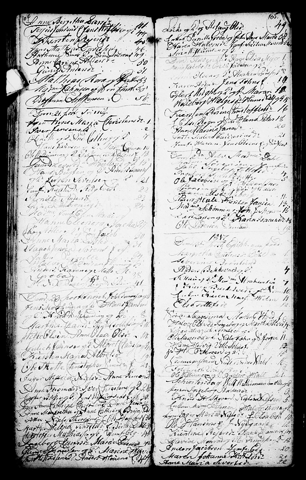 Porsgrunn kirkebøker , SAKO/A-104/G/Ga/L0001: Parish register (copy) no. I 1, 1766-1790, p. 104-105