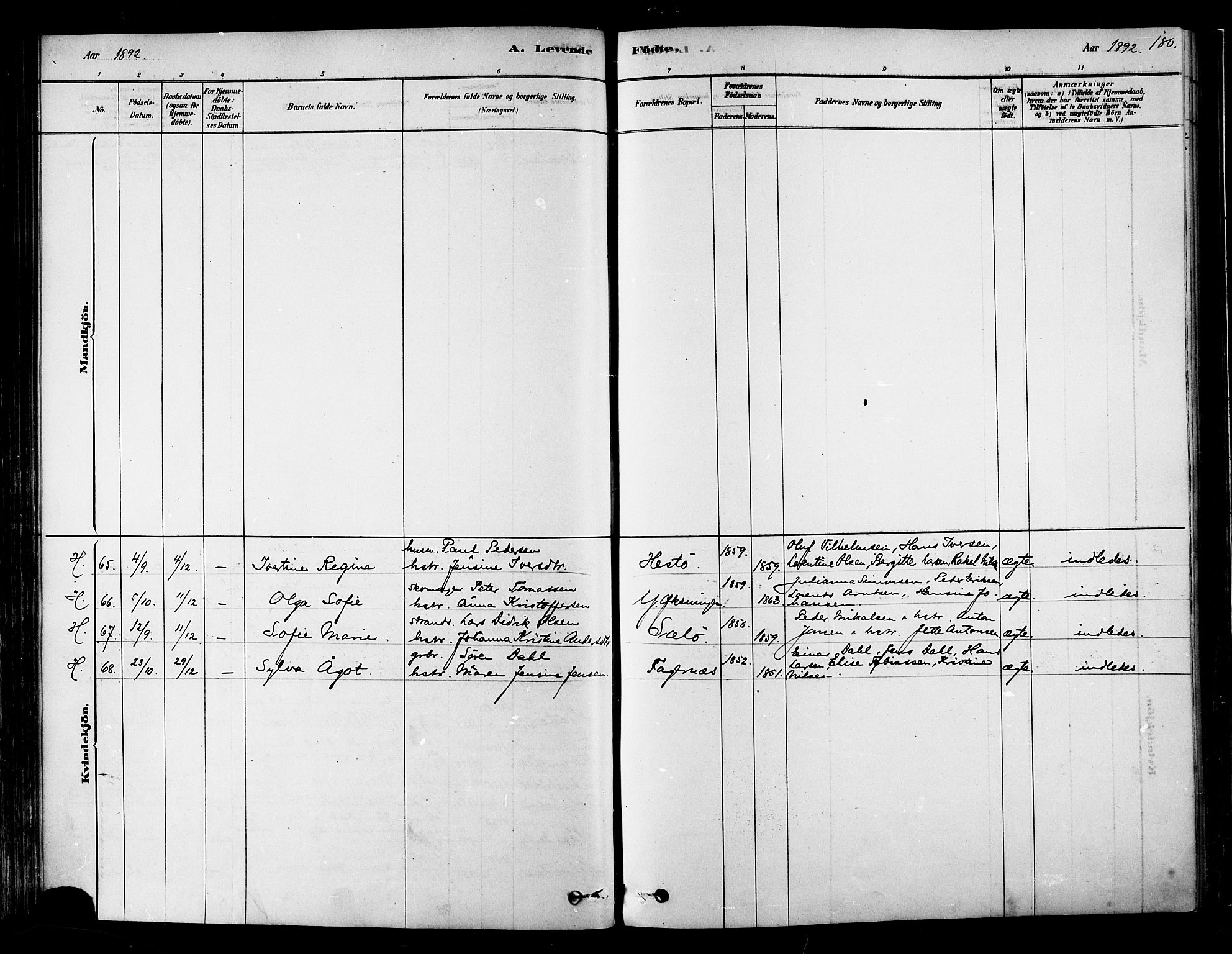 Ministerialprotokoller, klokkerbøker og fødselsregistre - Nordland, AV/SAT-A-1459/834/L0507: Parish register (official) no. 834A05, 1878-1892, p. 180