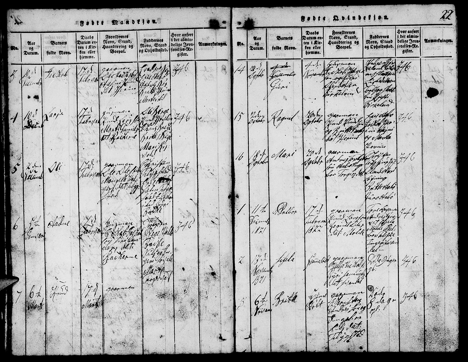 Suldal sokneprestkontor, SAST/A-101845/01/V/L0002: Parish register (copy) no. B 2, 1816-1845, p. 22