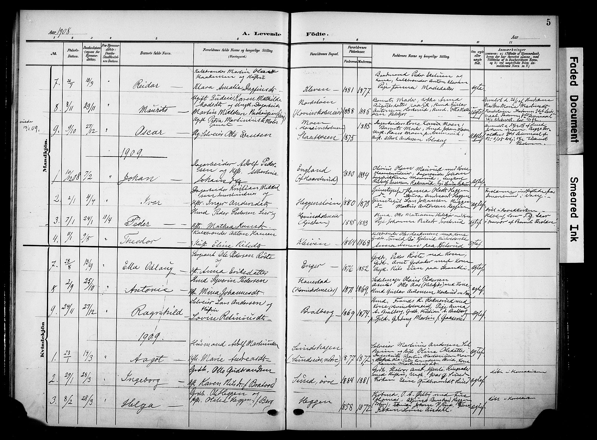 Nes prestekontor, Hedmark, AV/SAH-PREST-020/K/Ka/L0012: Parish register (official) no. 12, 1906-1920, p. 5