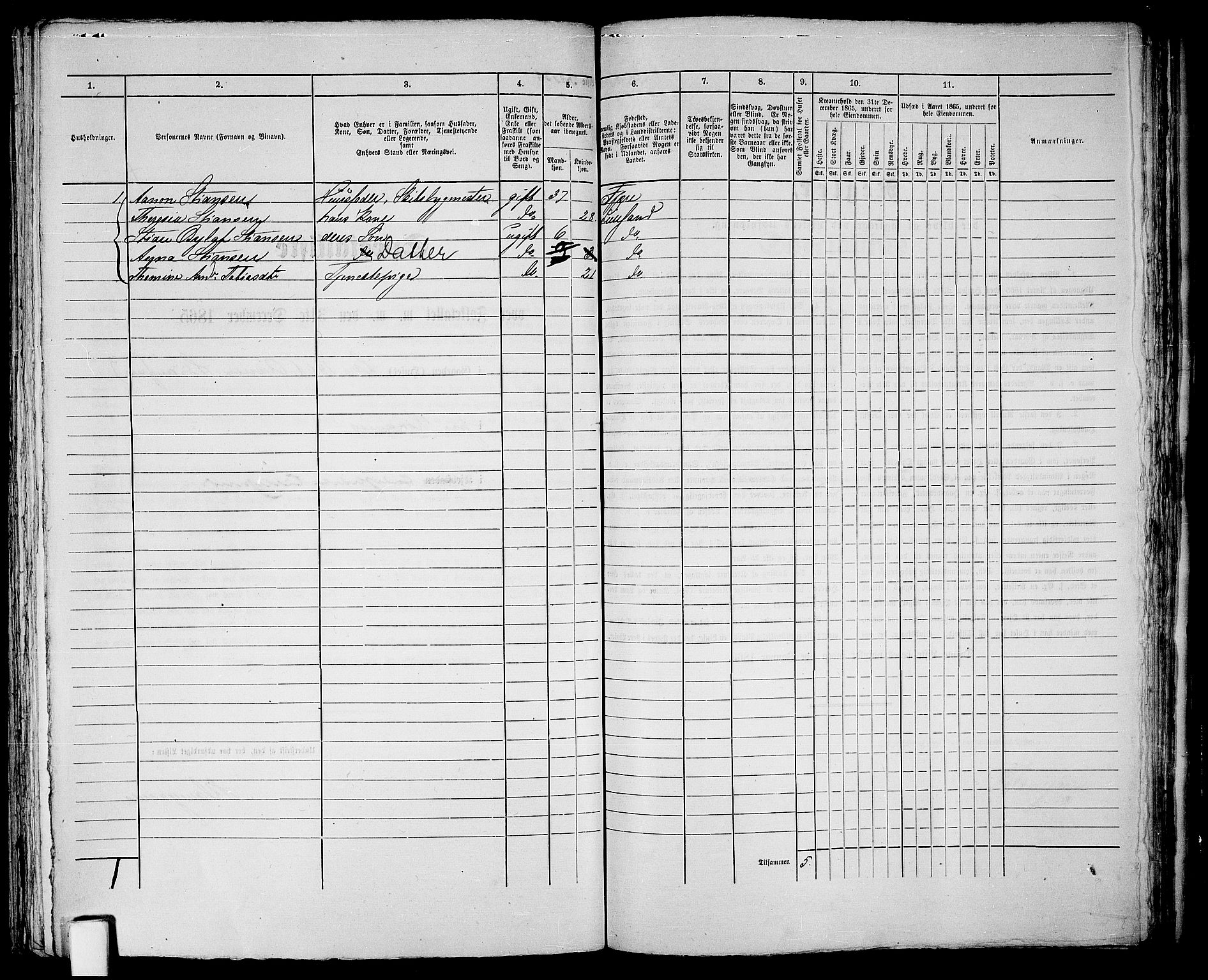 RA, 1865 census for Vestre Moland/Lillesand, 1865, p. 282