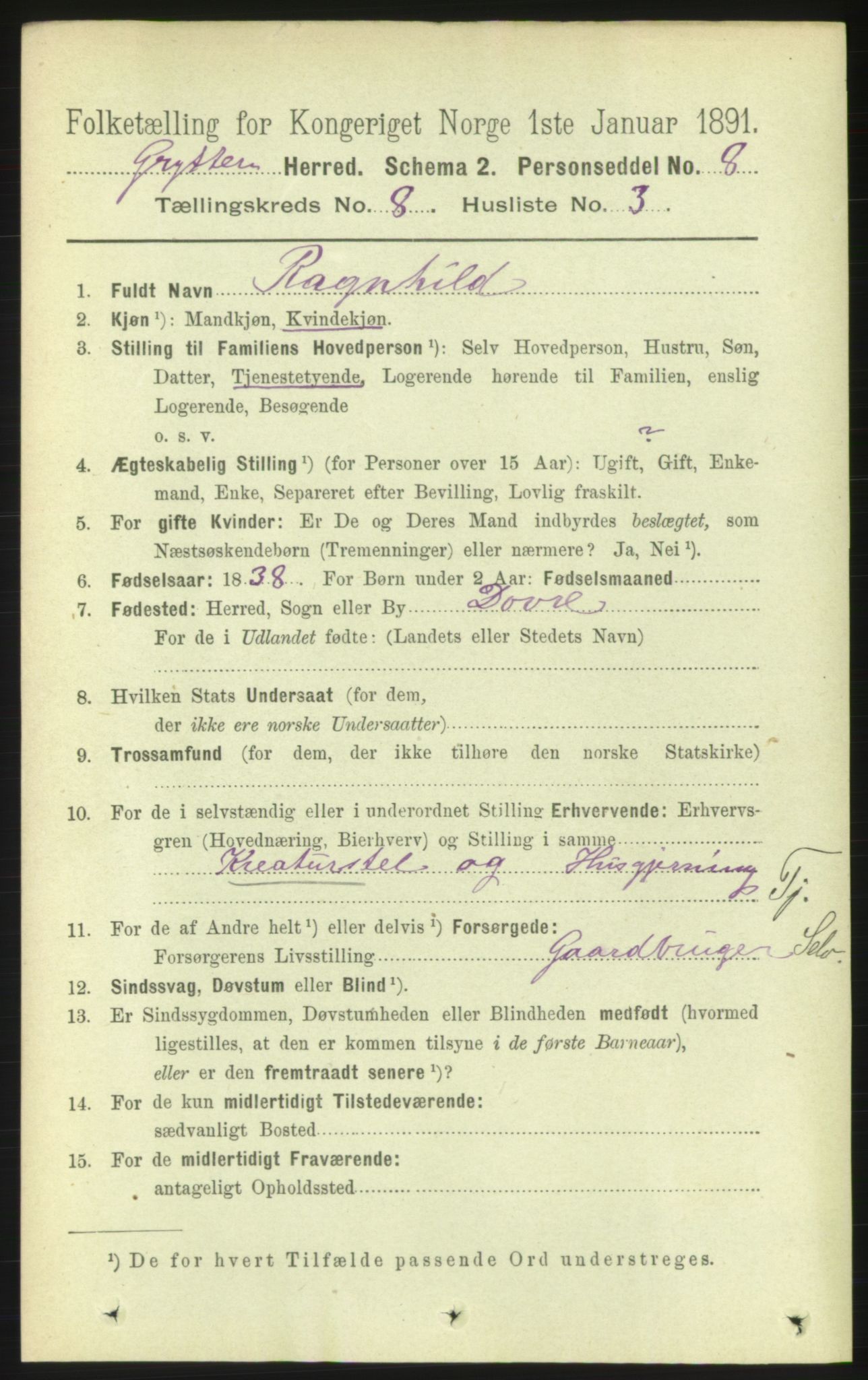 RA, 1891 census for 1539 Grytten, 1891, p. 3178