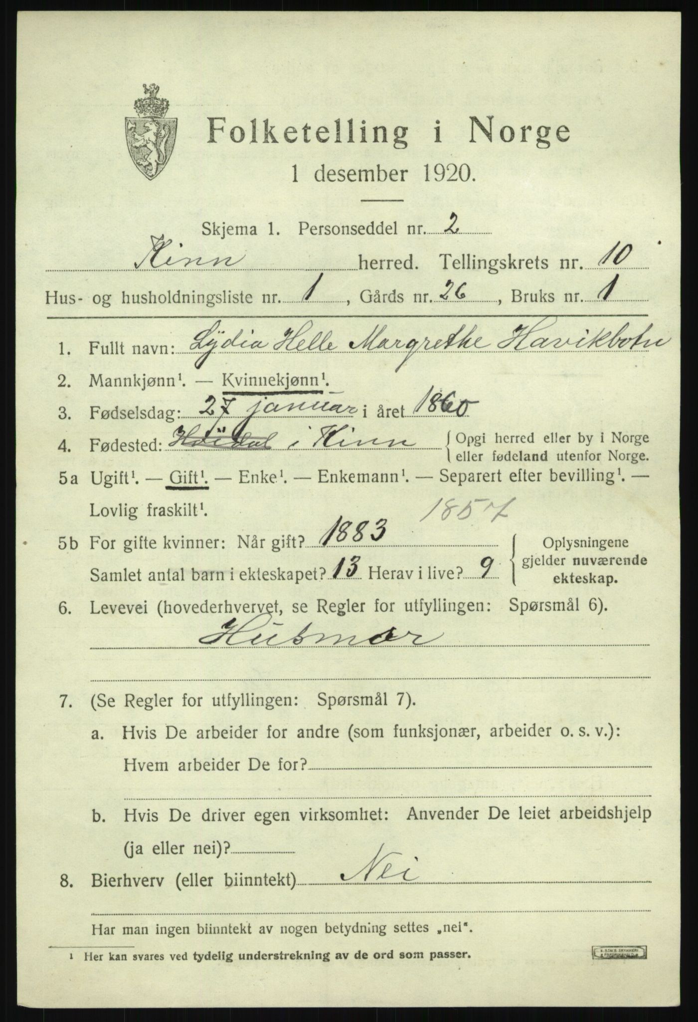 SAB, 1920 census for Kinn, 1920, p. 3441