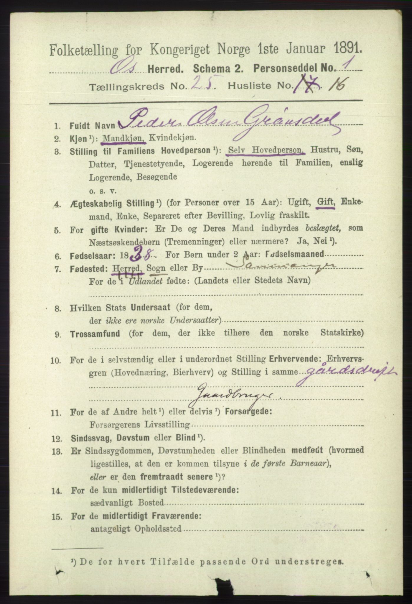 RA, 1891 census for 1243 Os, 1891, p. 5467