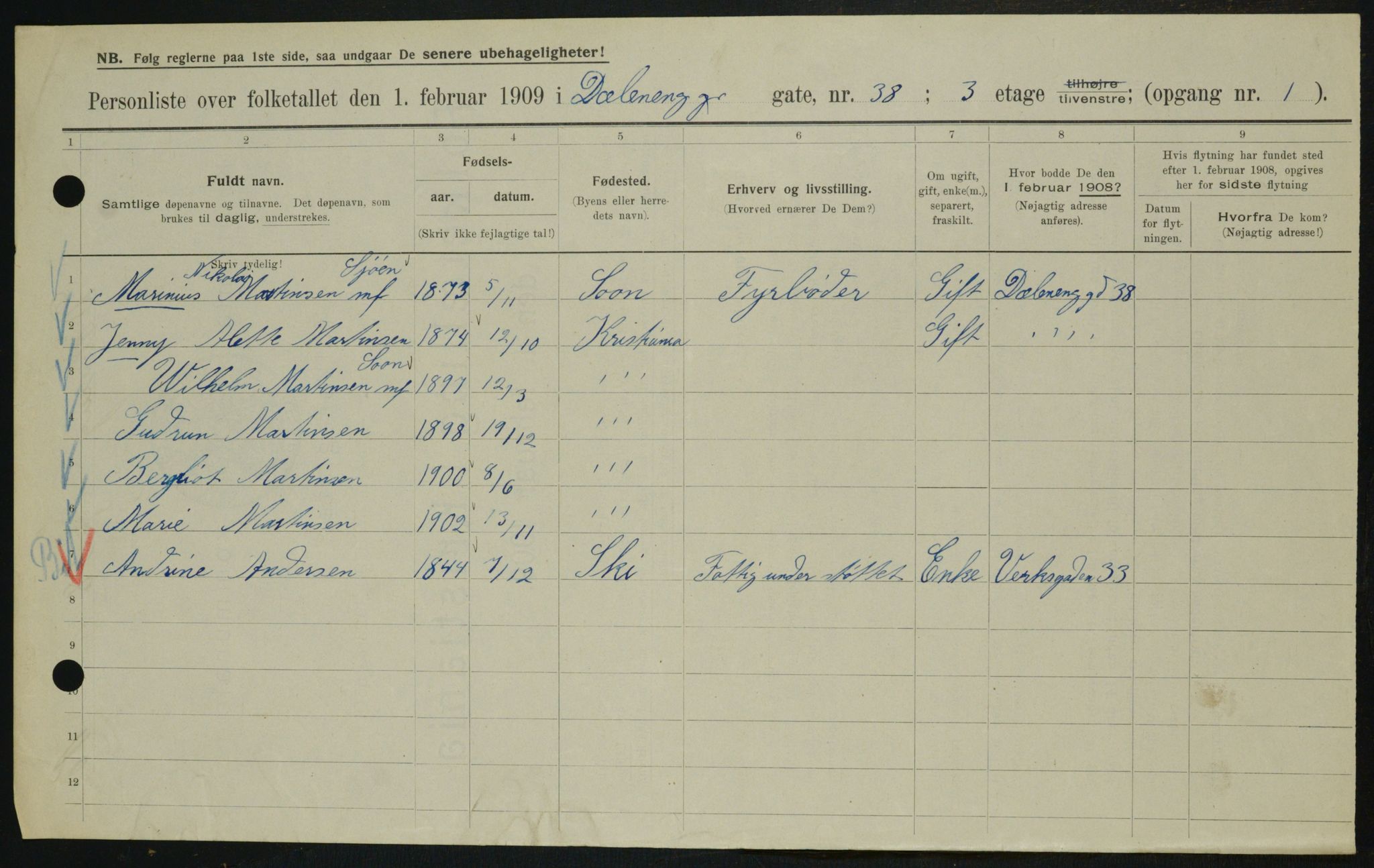 OBA, Municipal Census 1909 for Kristiania, 1909, p. 16280