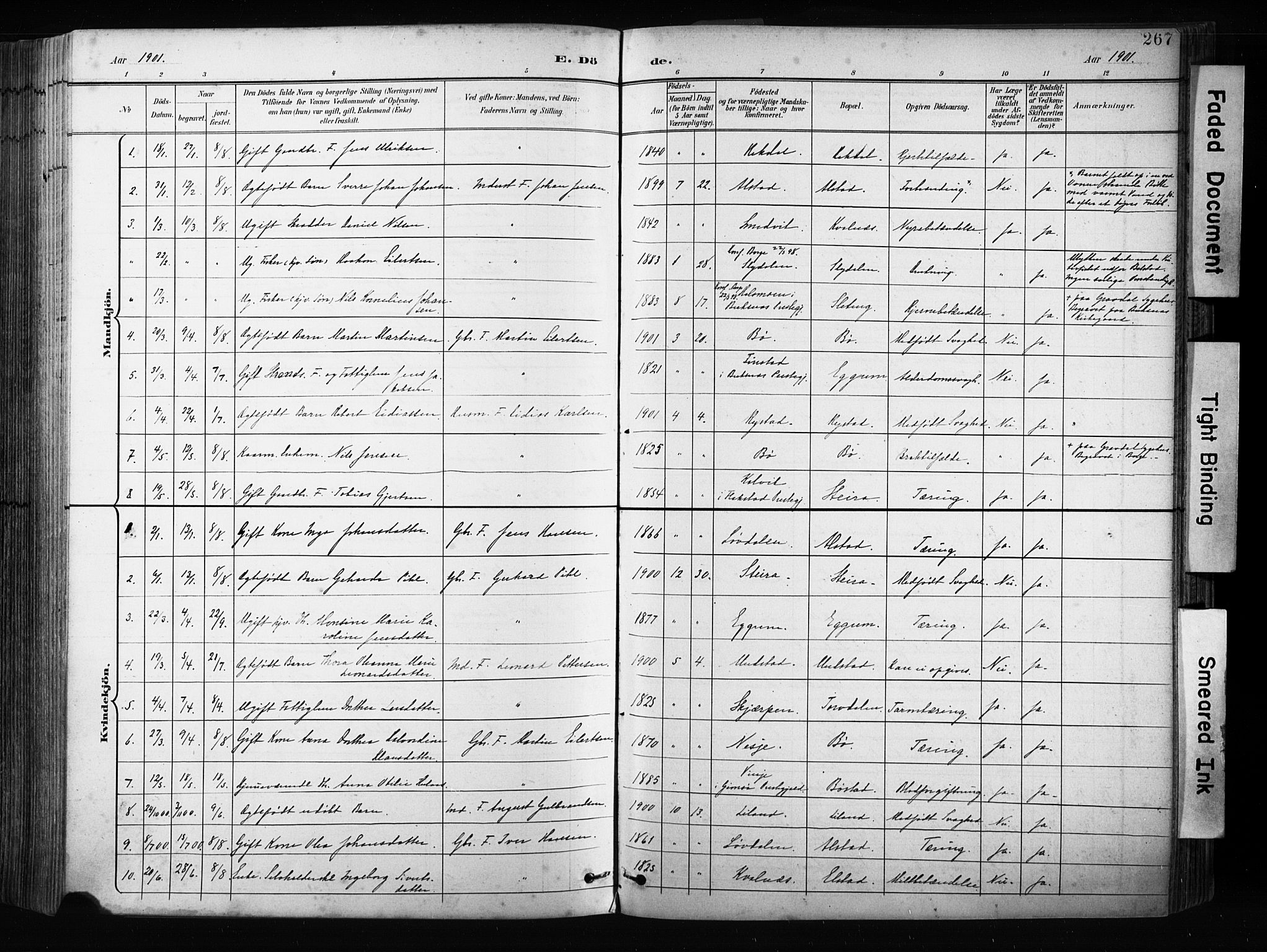 Ministerialprotokoller, klokkerbøker og fødselsregistre - Nordland, AV/SAT-A-1459/880/L1134: Parish register (official) no. 880A08, 1899-1908, p. 267